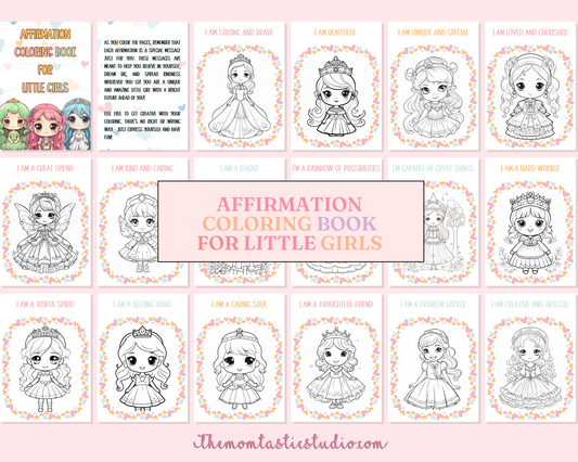 Affirmation Coloring Book for Little Girls – Digital Template – Empowering and Fun