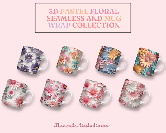 3D Pastel Floral (Seamless, A4, and Mug Wrap Format) - Commercial Use