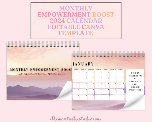 2024 Template | Affirmation Calendar Printable | Canva Editable | Commercial Use