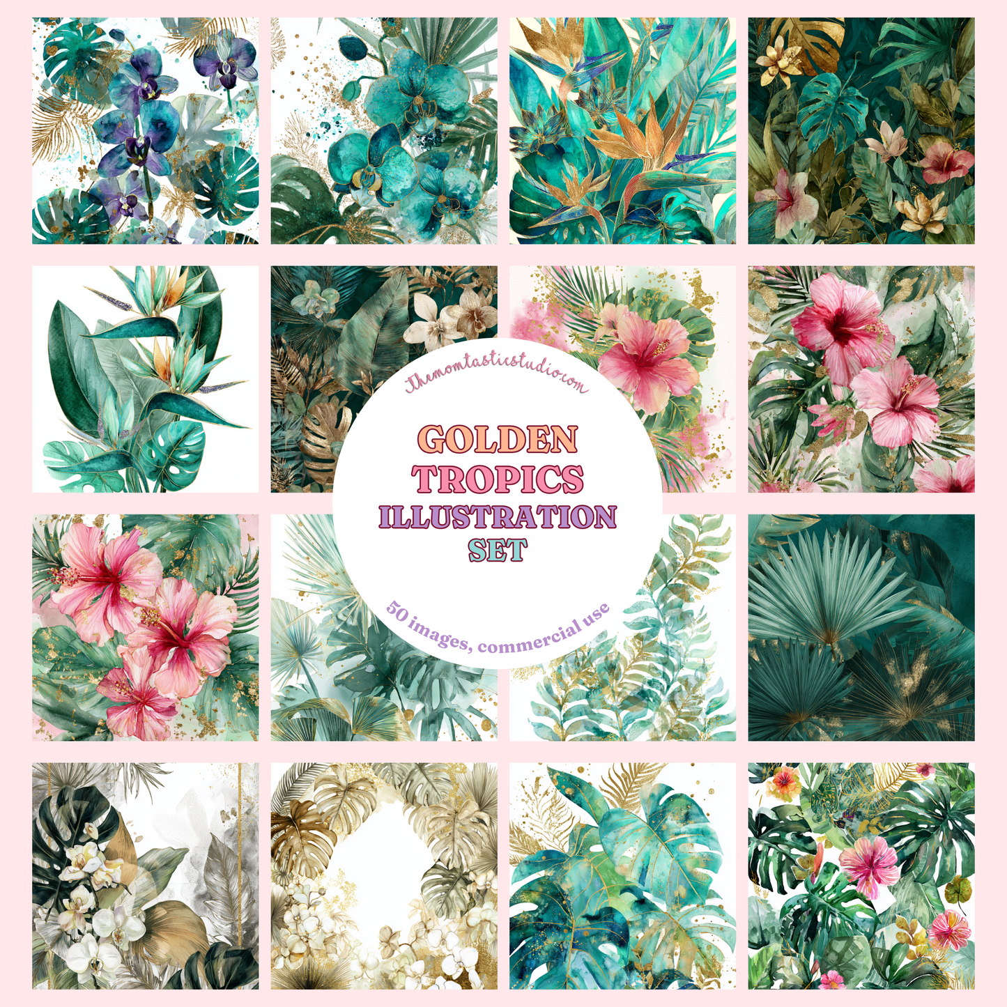 Golden Tropics Illustration Set - 300 DPI – Instant Download – Commercial Use