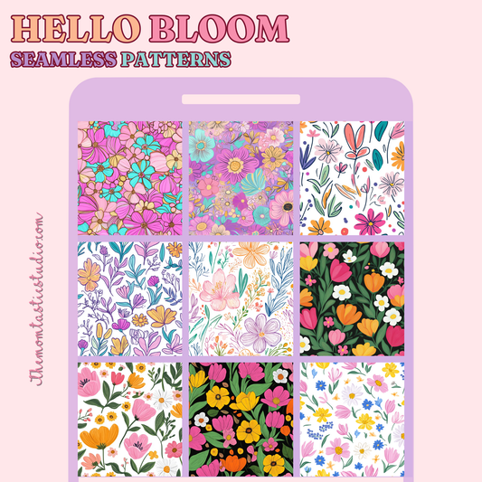 Hello Bloom Seamless Patterns for Commercial Use, Digital Paper - 300 DPI