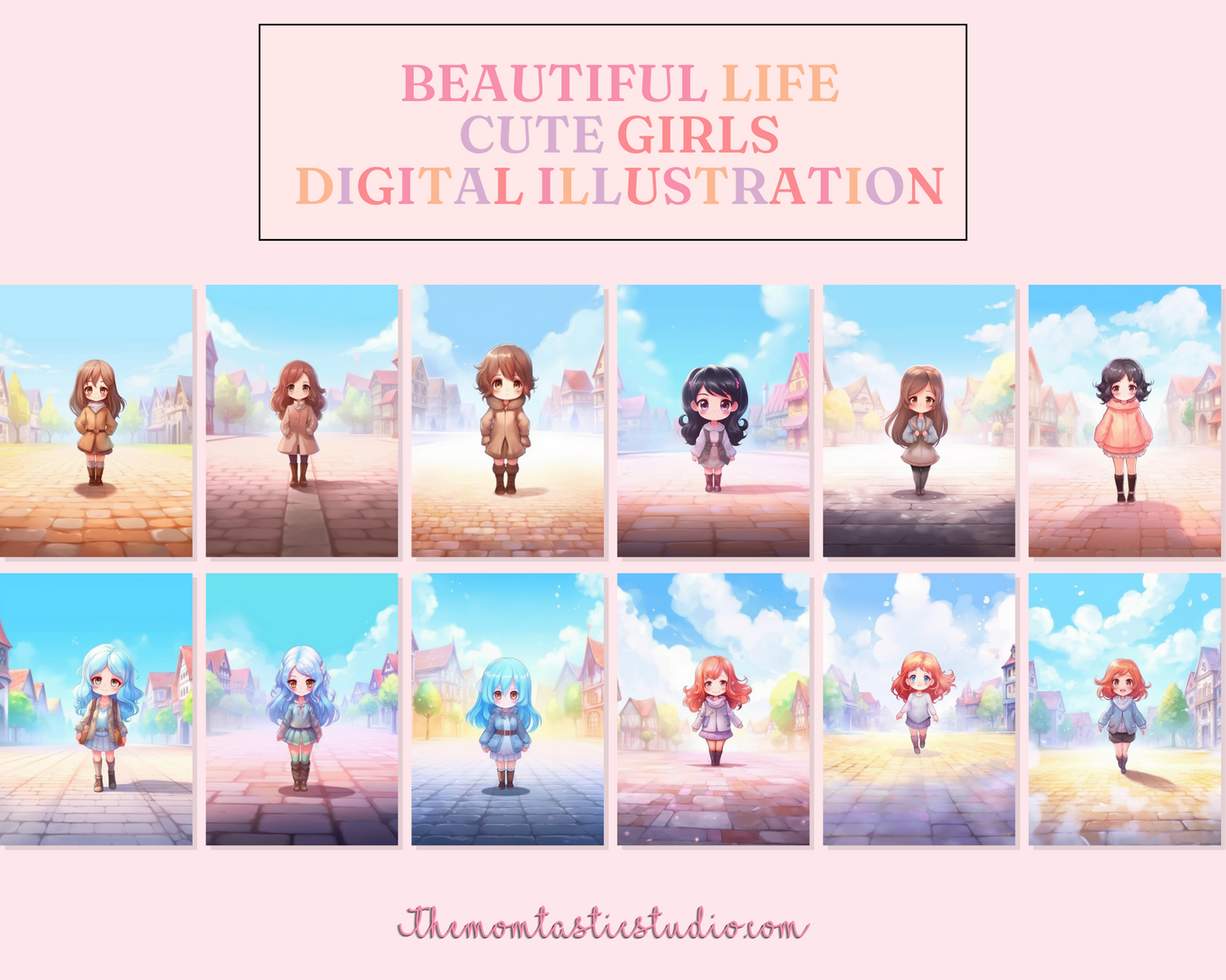 FREE Beautiful Life Chibi Girls Illustration β Commercial Use