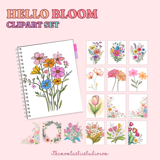 Hello Bloom Clipart Set – Instant Download – 300 DPI - Commercial Use (Transparent PNG)