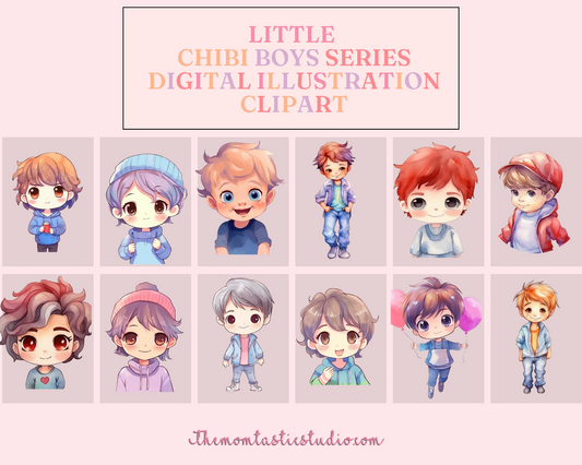 Cute Little Chibi Boys – High-Quality PNG - Transparent Background - Commercial Use