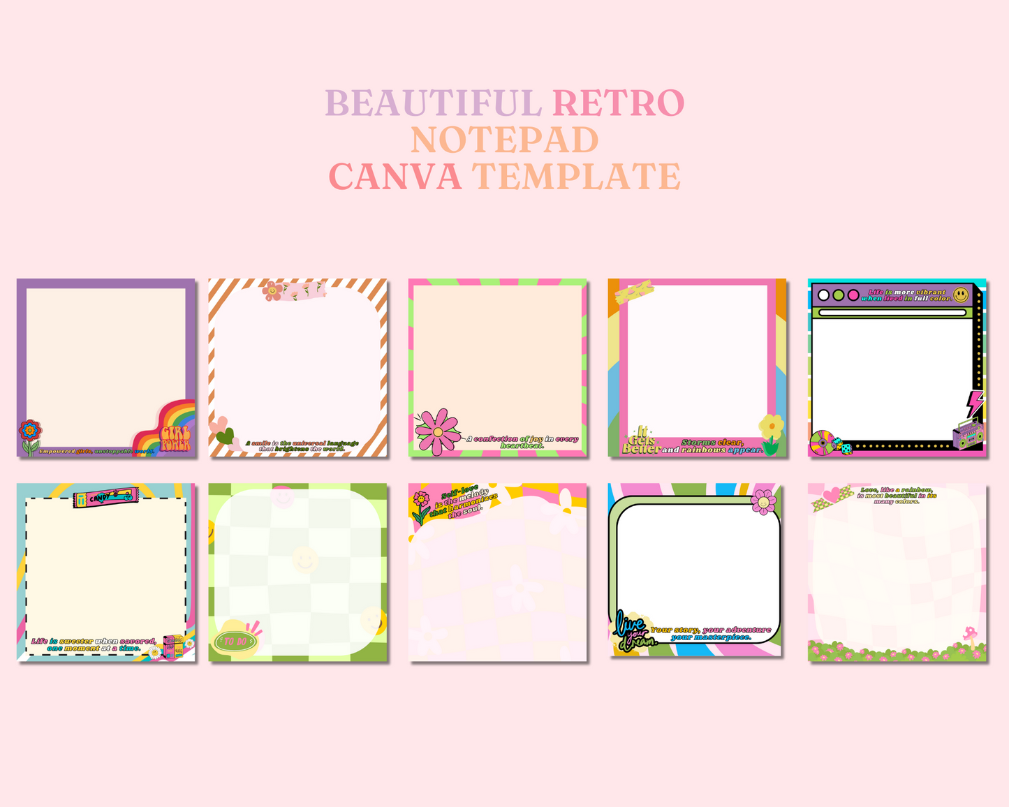 Retro Memo Pad – Canva Template (3.5x3.5 inches) – Instant Download – Commercial Use