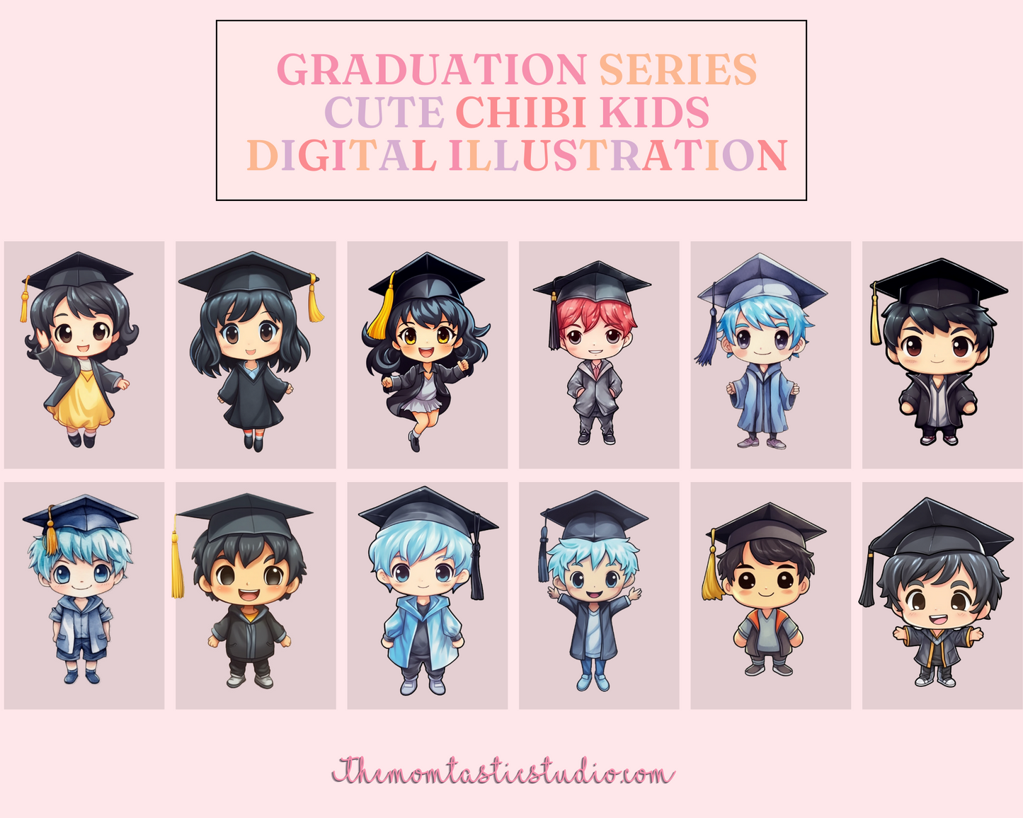 Graduation Series Cute Chibi Kids – High-Quality PNG - Transparent Background - Commercial Use