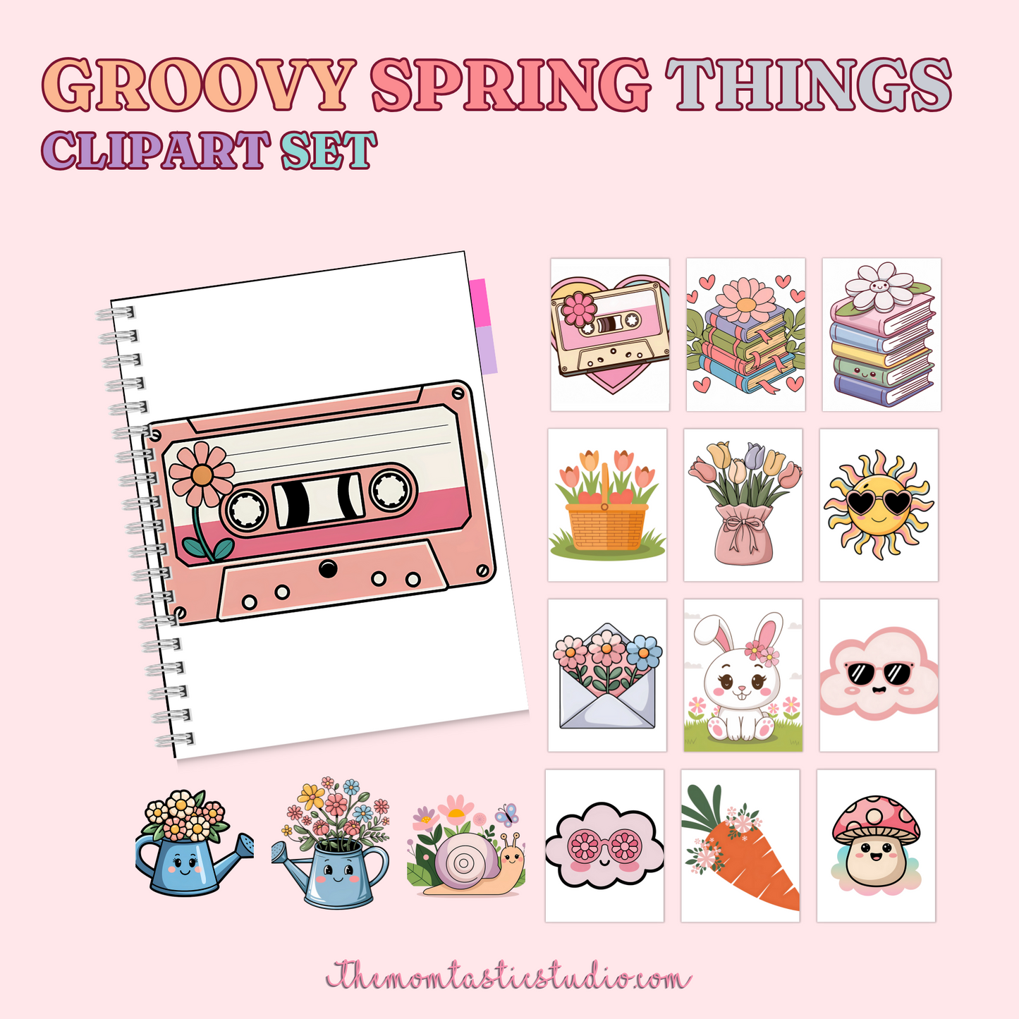 Groovy Spring Things Clipart Set – Instant Download – 300 DPI - Commercial Use (Transparent PNG)