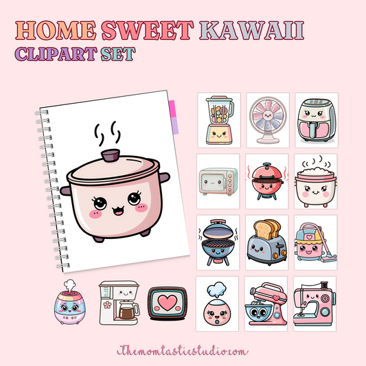 Home Sweet Kawaii Clipart Set – Instant Download – 300 DPI - Commercial Use (Transparent PNG)