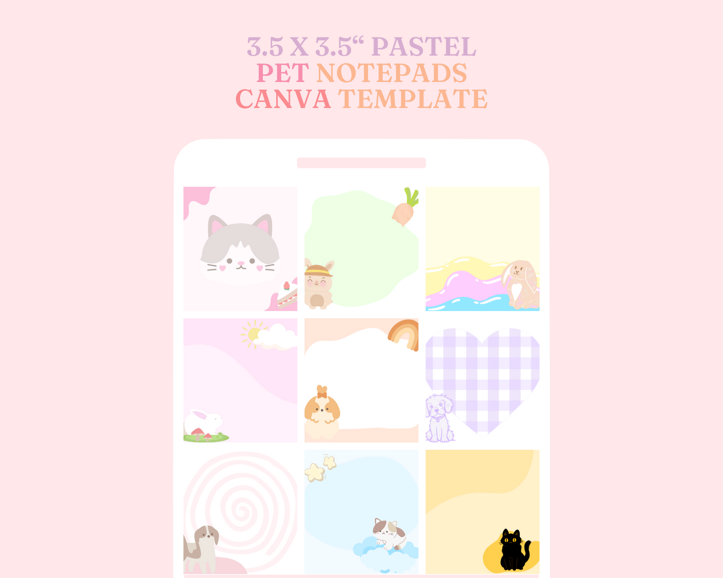 Cute Pastel Pet Notepads – Canva Template (3.5x3.5 inches) – Instant Download – Commercial Use