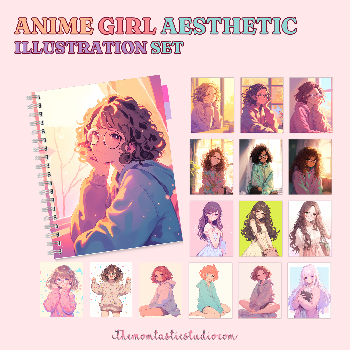 Anime Girl Aesthetic Illustration Set - 300 DPI – Instant Download – Commercial Use