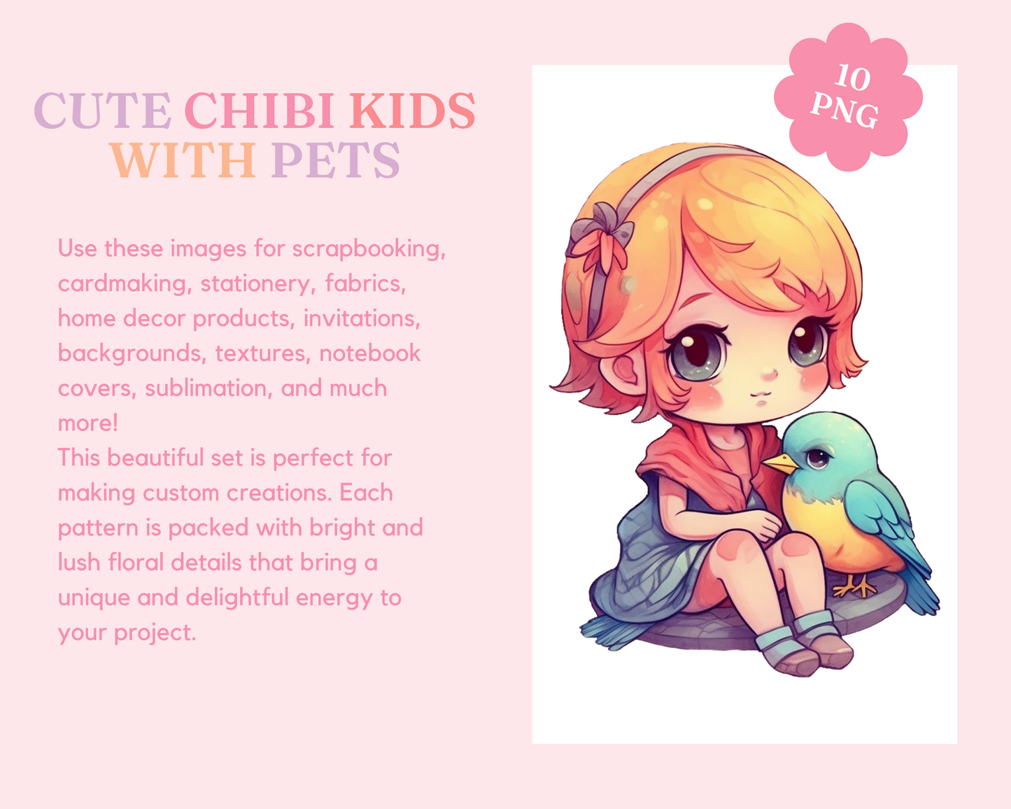 Cute Chibi Kids with Pets Stickers Clipart –Printable – Instant Download – High-Quality PNG - Transparent Background - Commercial Use