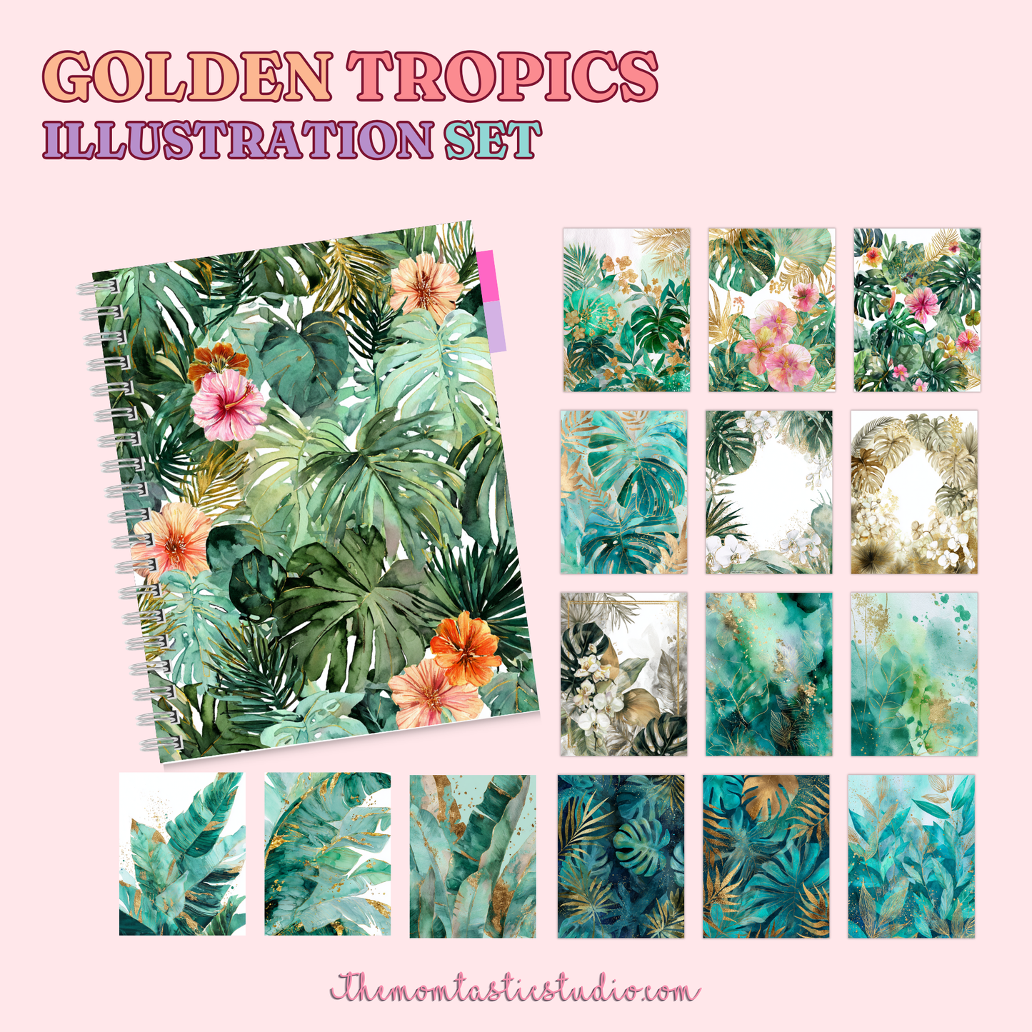 Golden Tropics Illustration Set - 300 DPI – Instant Download – Commercial Use