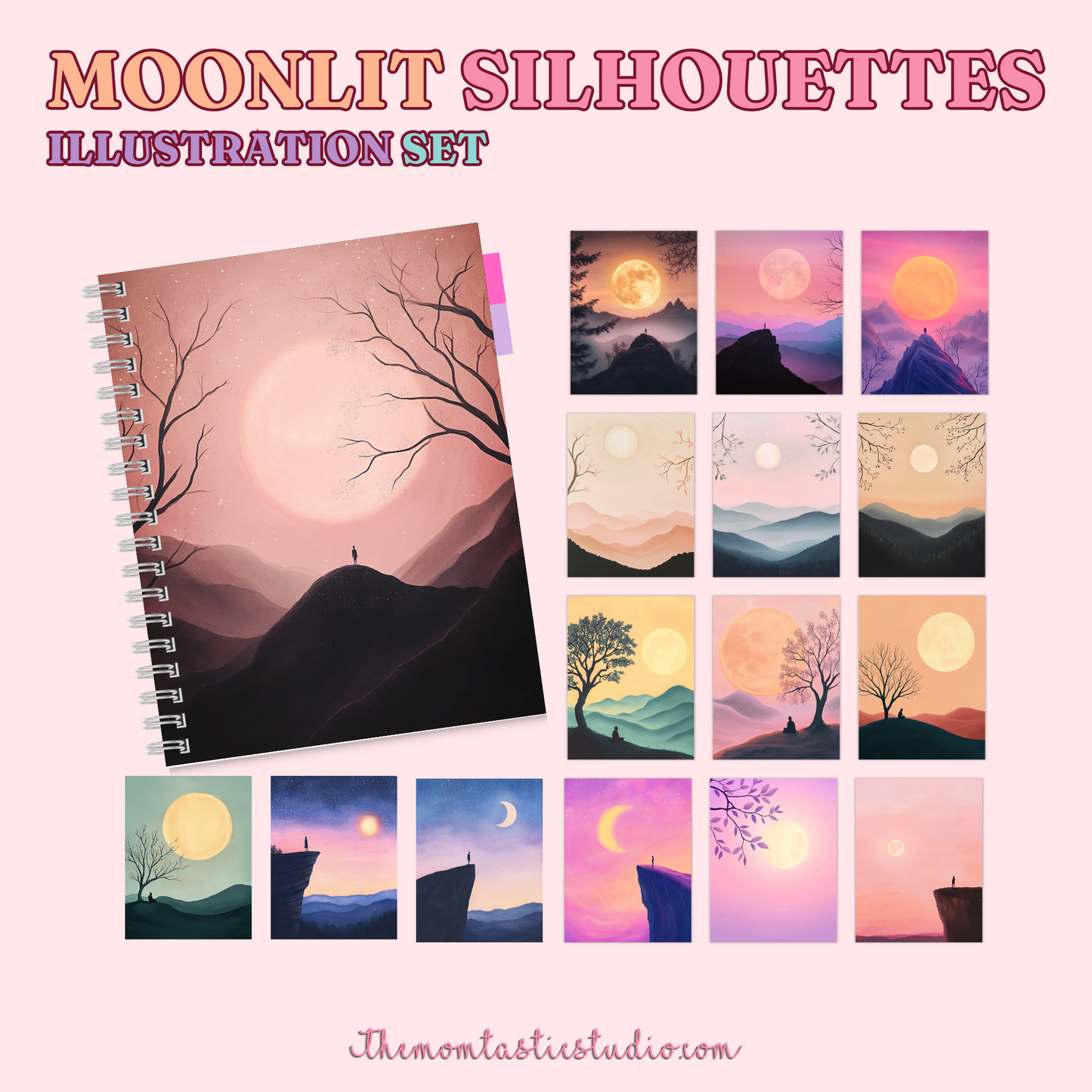 Moonlit Silhouettes Illustration Set - 300 DPI – Instant Download – Commercial Use