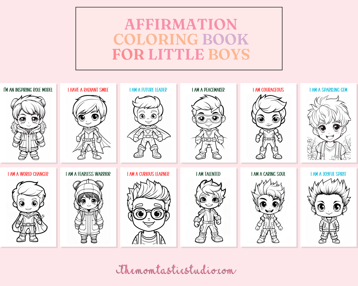 Affirmation Coloring Book for Little Boys – Digital Template – Empowering and Fun