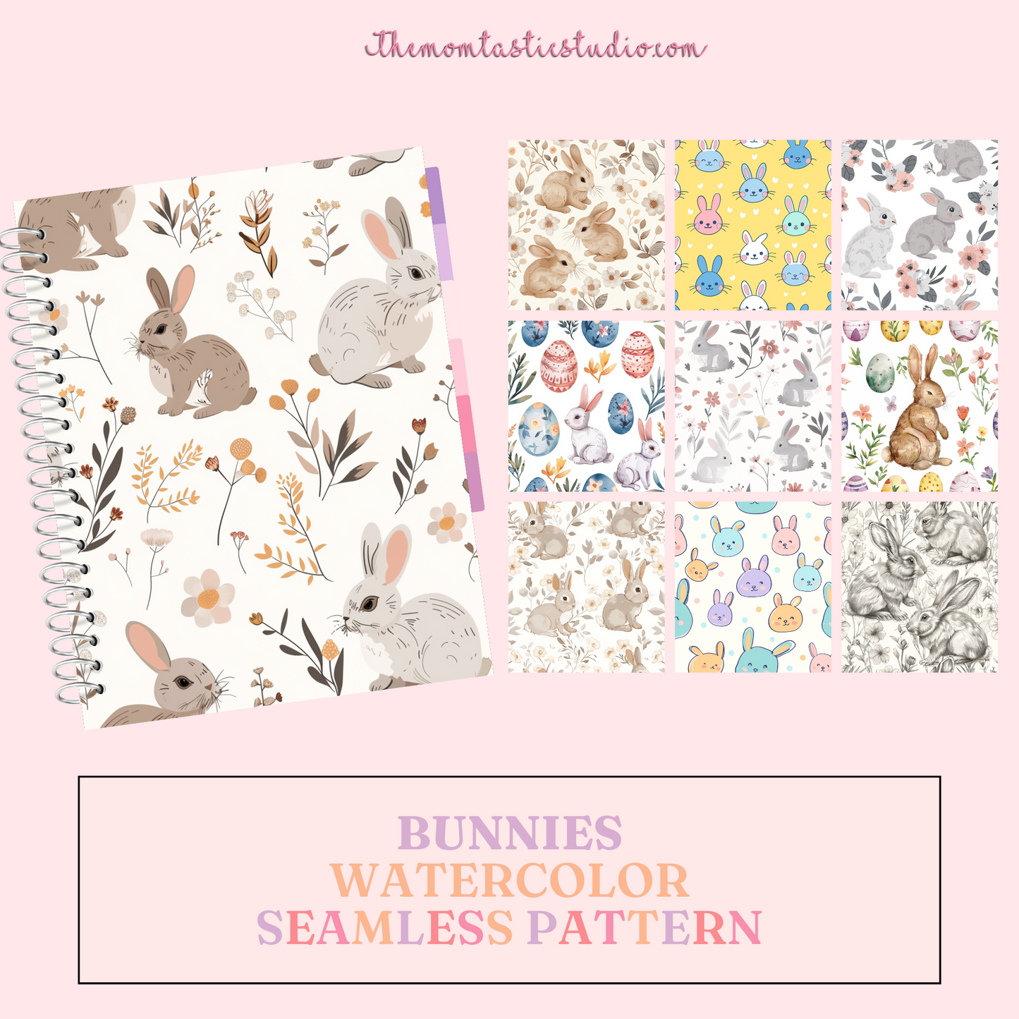 Bunnies Watercolor Seamless Pattern | Cardstocks | Gift Wrappers | Digital Paper | Commercial Use