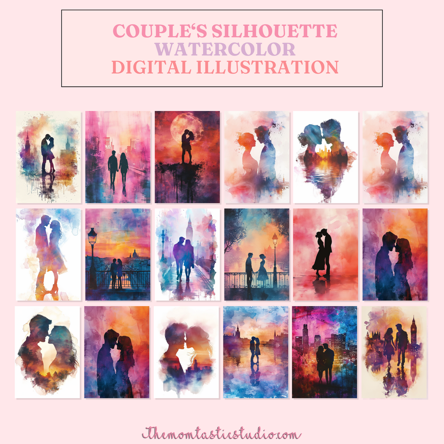 Couple Silhouette - Watercolor Digital Illustration 300DPI – Instant Download – Commercial Use