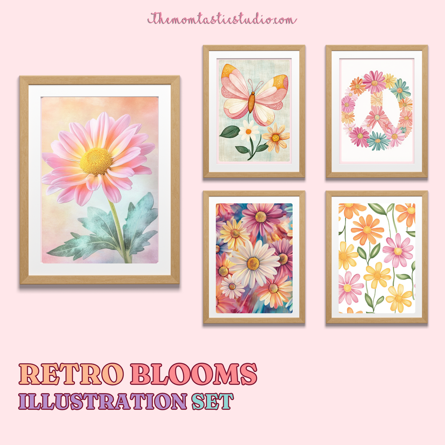 Retro Blooms Illustration Set - 300 DPI – Instant Download – Commercial Use