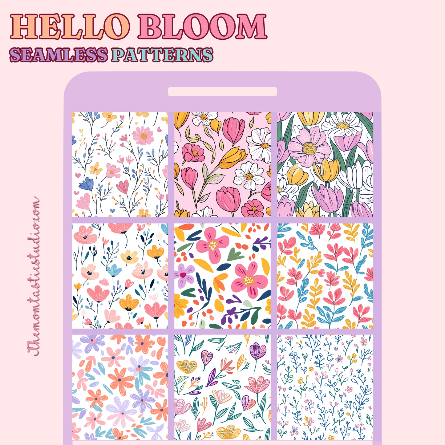 Hello Bloom Seamless Patterns for Commercial Use, Digital Paper - 300 DPI