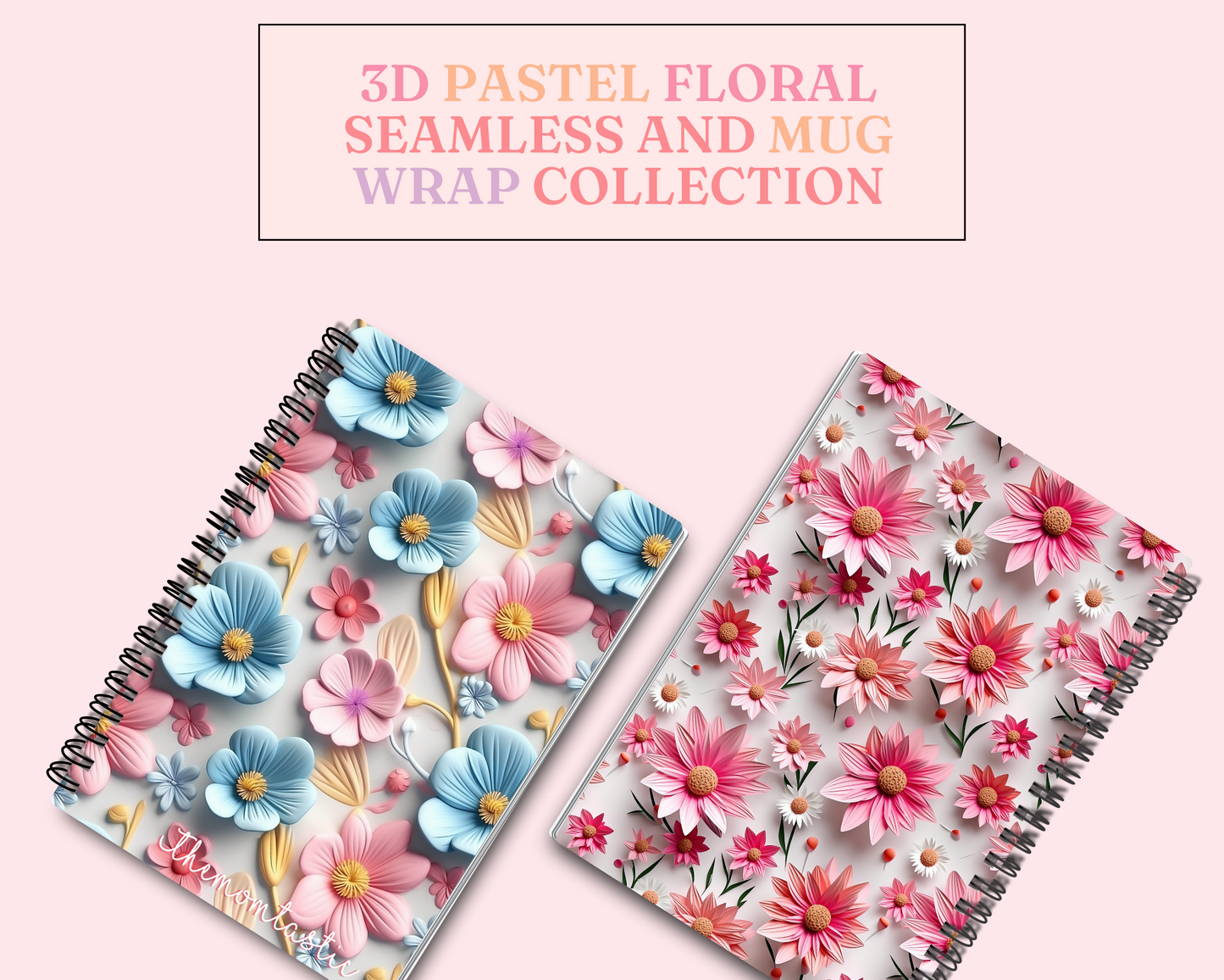 3D Pastel Floral (Seamless, A4, and Mug Wrap Format) - Commercial Use