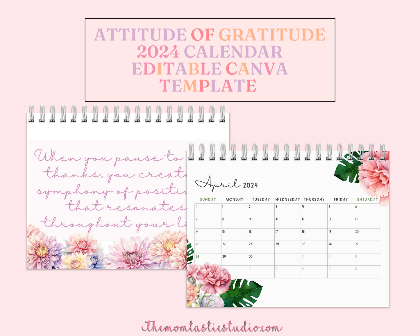 2024 Template | Attitude of Gratitude Calendar Printable | Canva Editable | Commercial Use