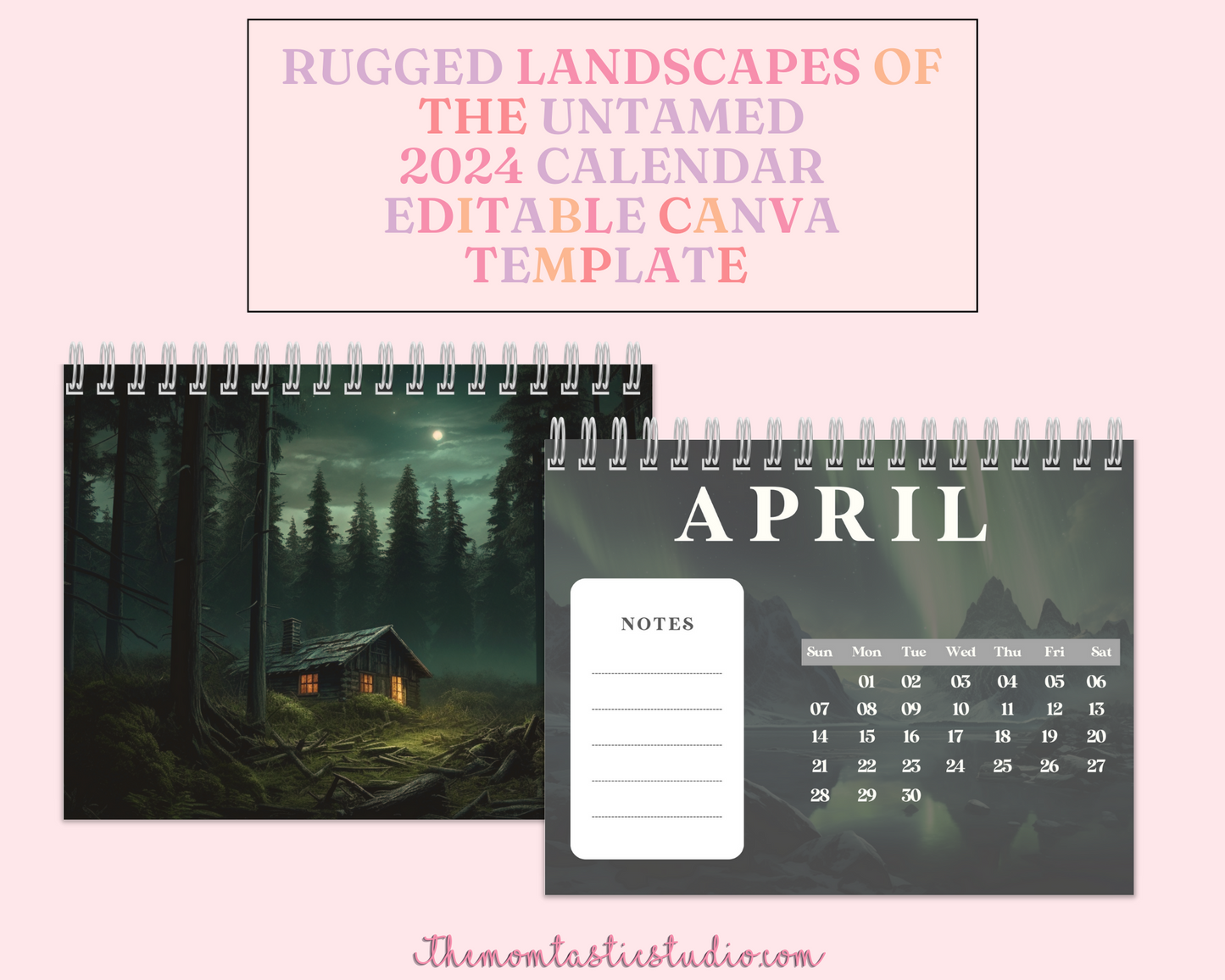 2024 Template | Rugged Landscapes Calendar Printable | Canva Editable | Commercial Use