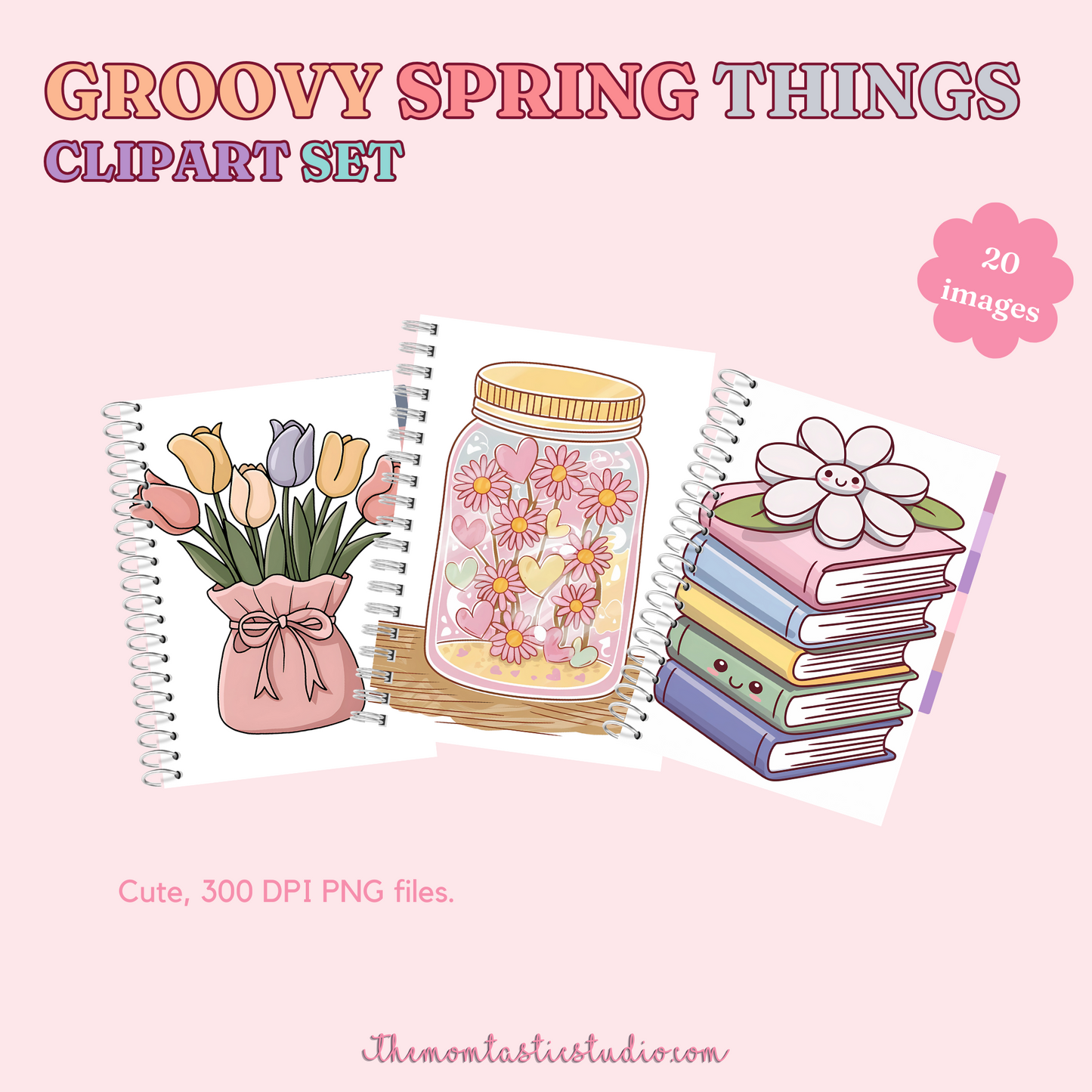 Groovy Spring Things Clipart Set – Instant Download – 300 DPI - Commercial Use (Transparent PNG)