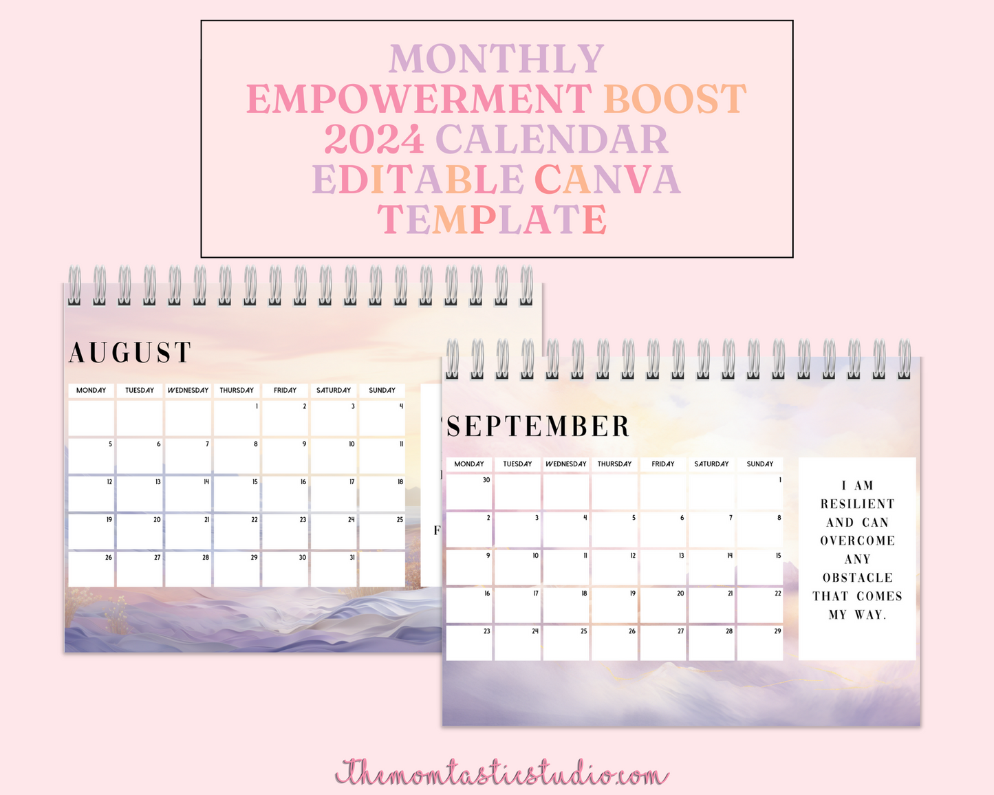 2024 Template | Affirmation Calendar Printable | Canva Editable | Commercial Use