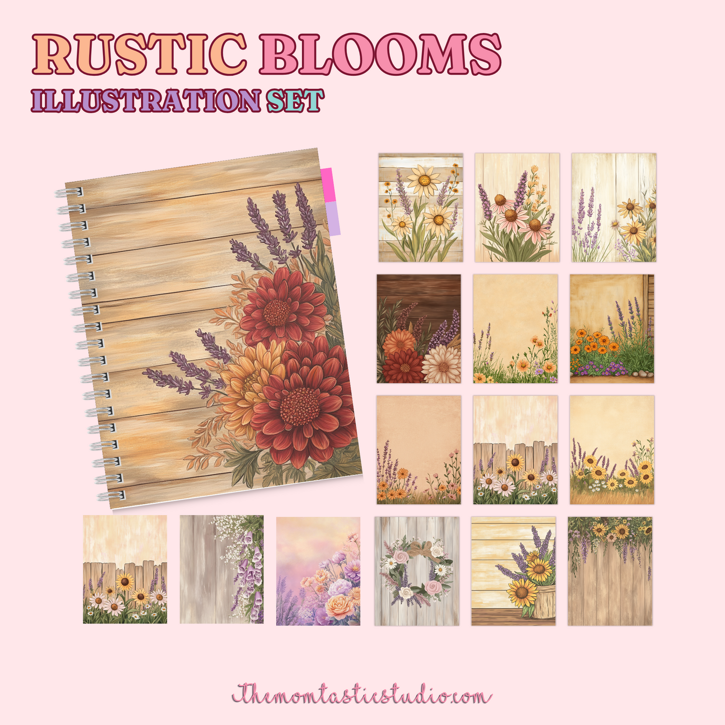 Rustic Blooms Illustration Set - 300 DPI – Instant Download – Commercial Use