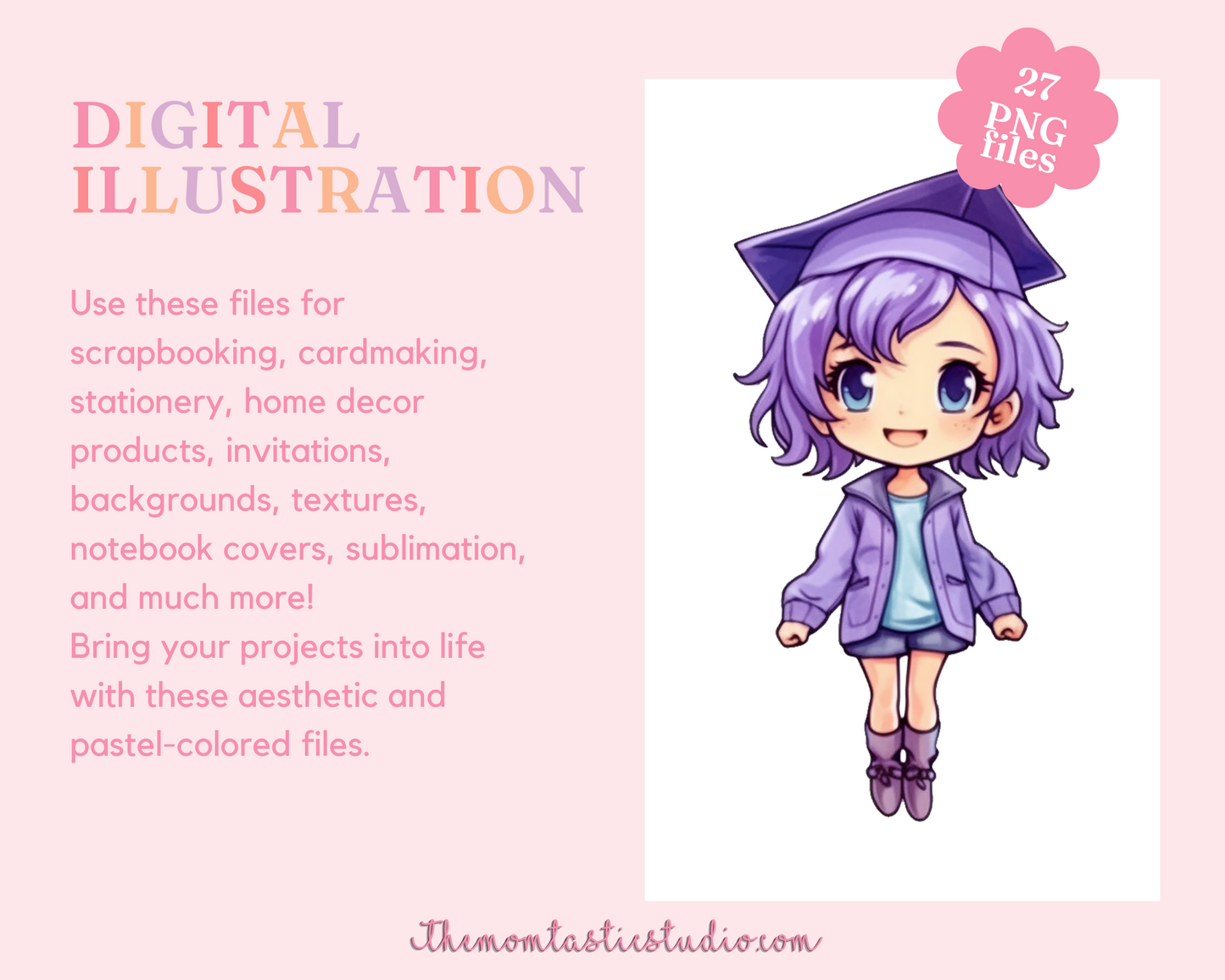 Graduation Series Cute Chibi Kids – High-Quality PNG - Transparent Background - Commercial Use