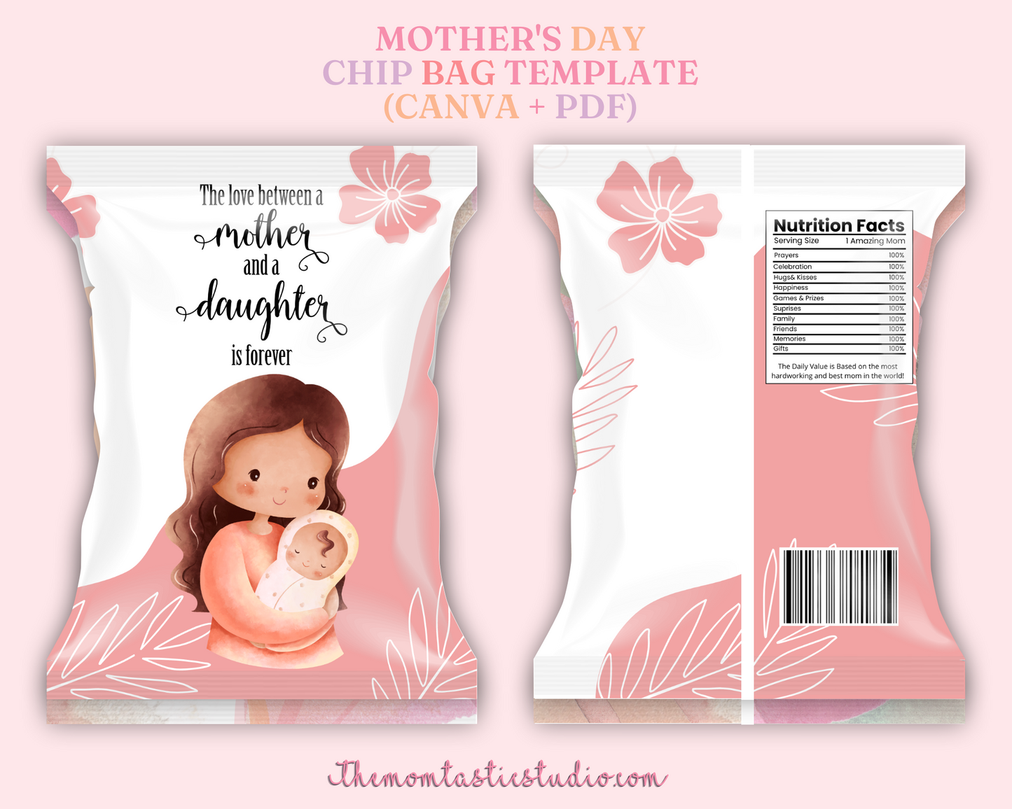 Mother's Day Chip Bag Template – A4 Size – 6 Heartwarming Designs – PDF, PNG, and Canva Template