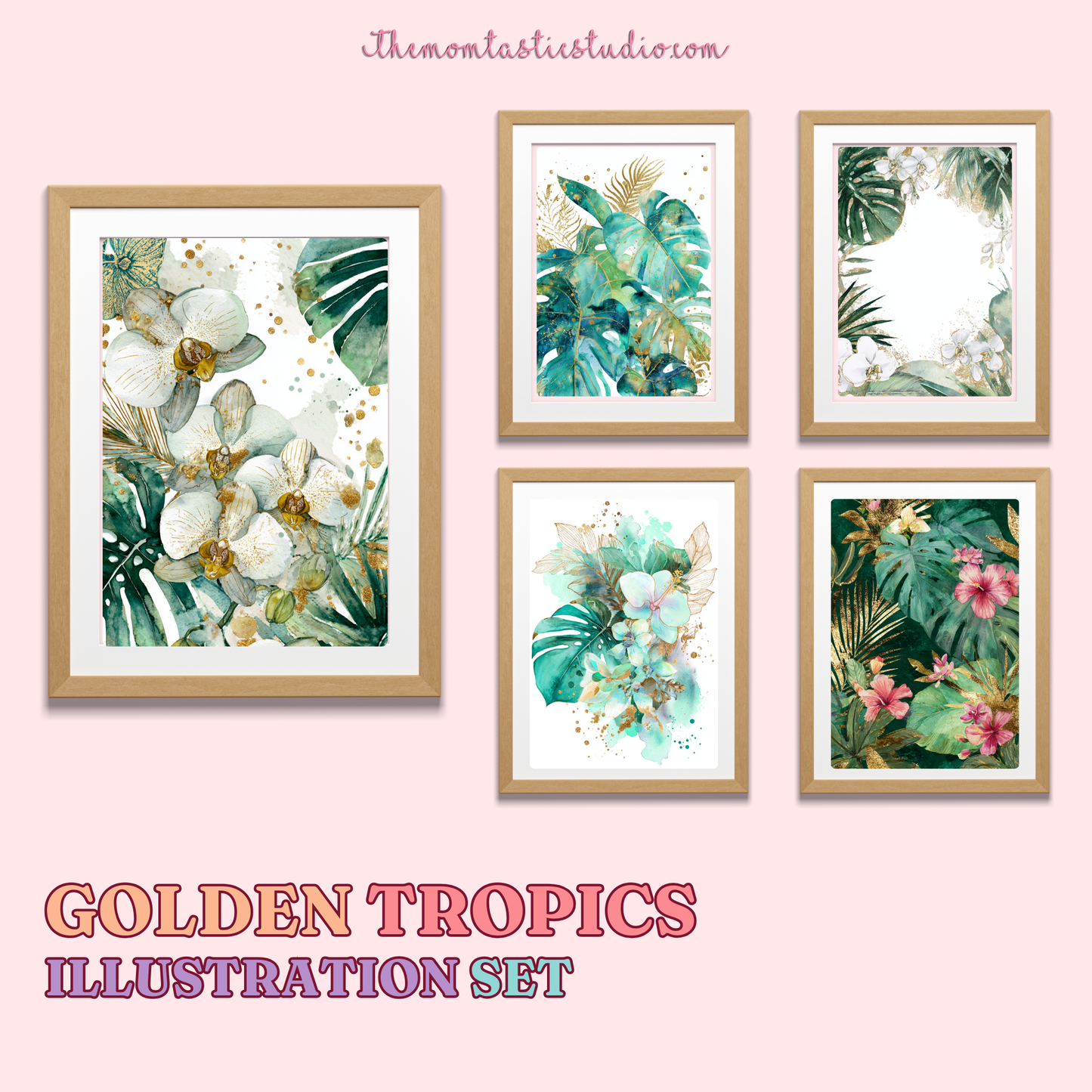 Golden Tropics Illustration Set - 300 DPI – Instant Download – Commercial Use