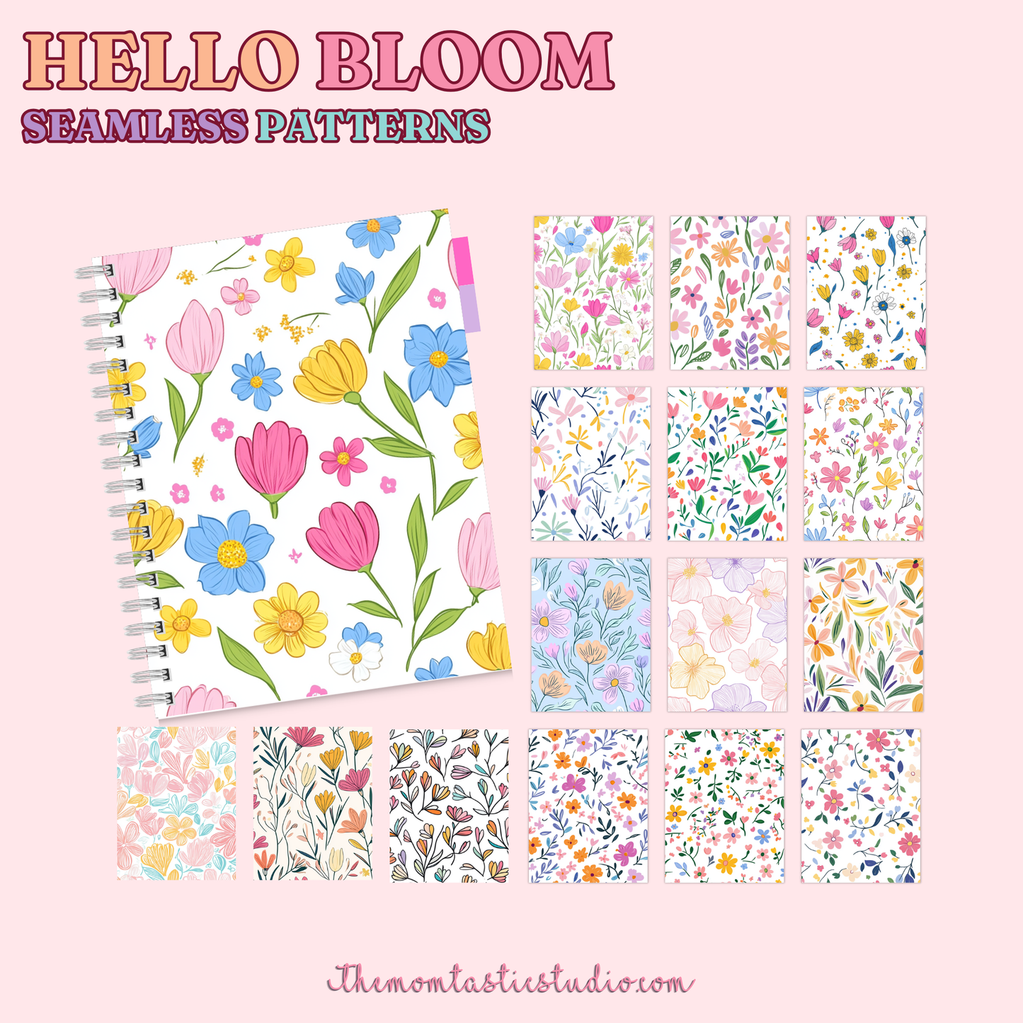 Hello Bloom Seamless Patterns for Commercial Use, Digital Paper - 300 DPI