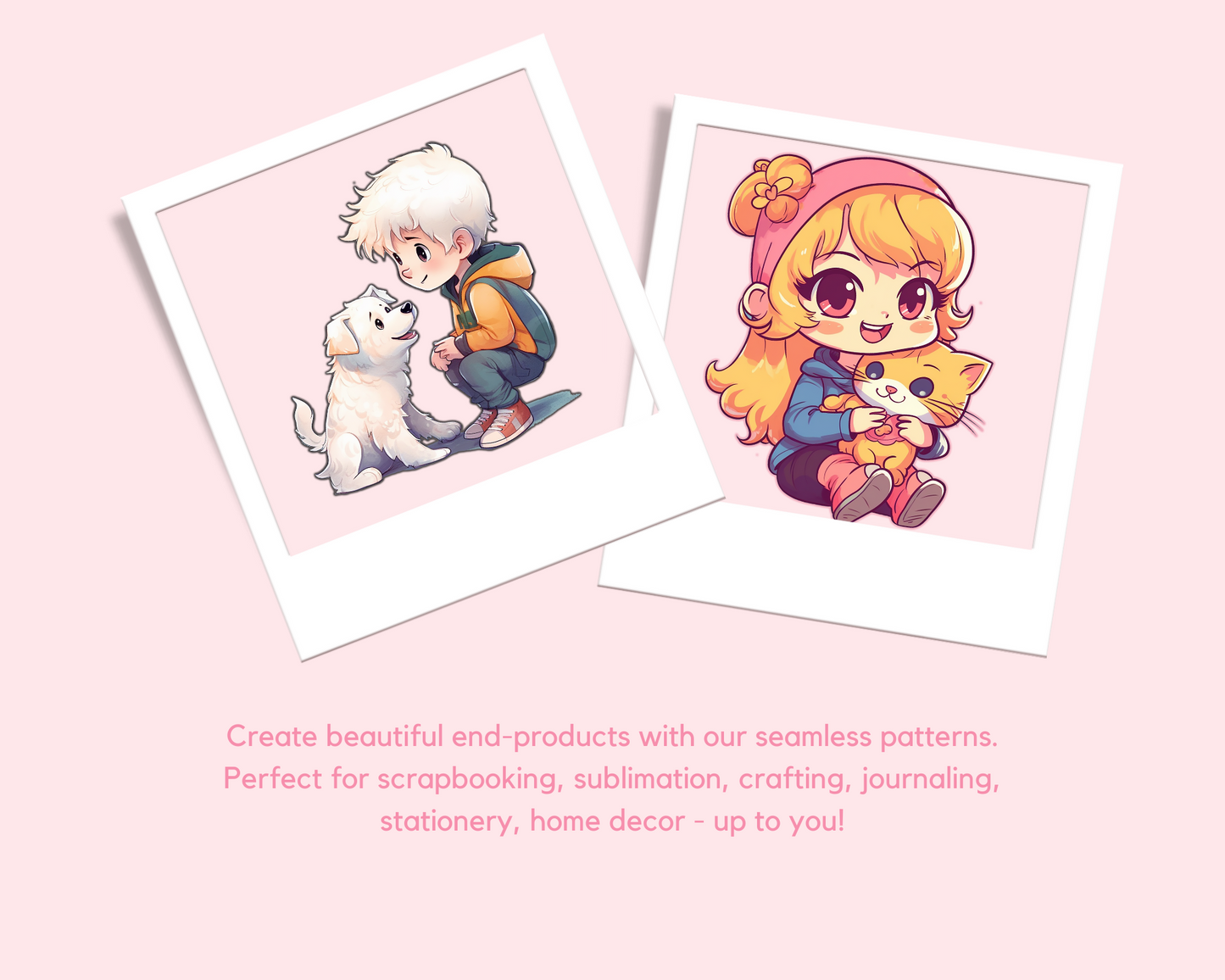 Cute Chibi Kids with Pets Stickers Clipart –Printable – Instant Download – High-Quality PNG - Transparent Background - Commercial Use