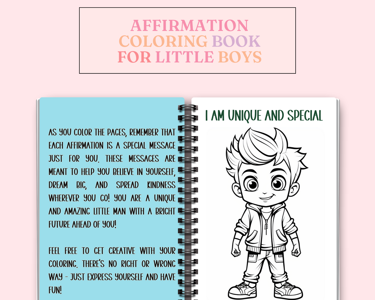 Affirmation Coloring Book for Little Boys – Digital Template – Empowering and Fun