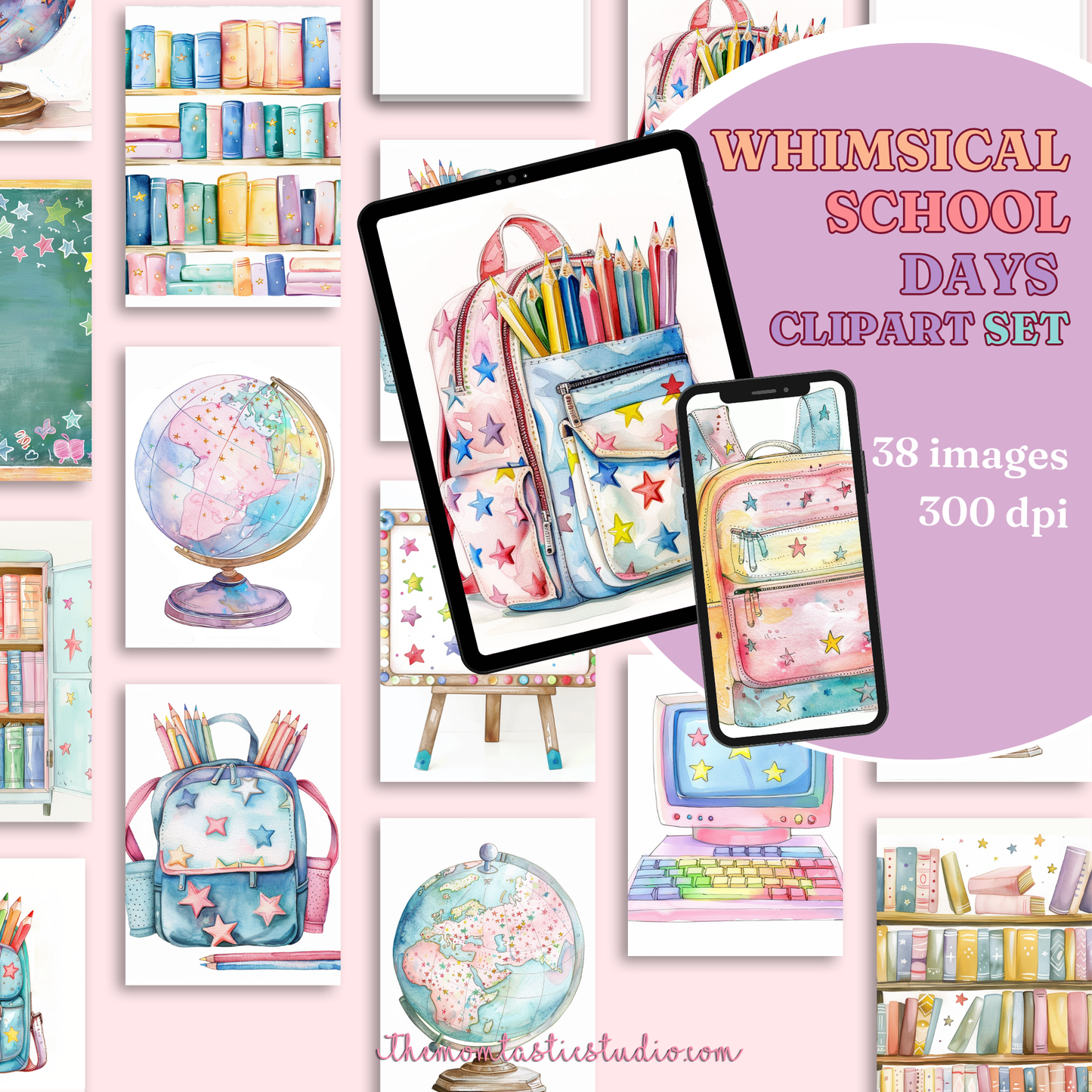 Whimsical School Days Clipart Set – Instant Download – 300 DPI - Commercial Use (Transparent PNG)