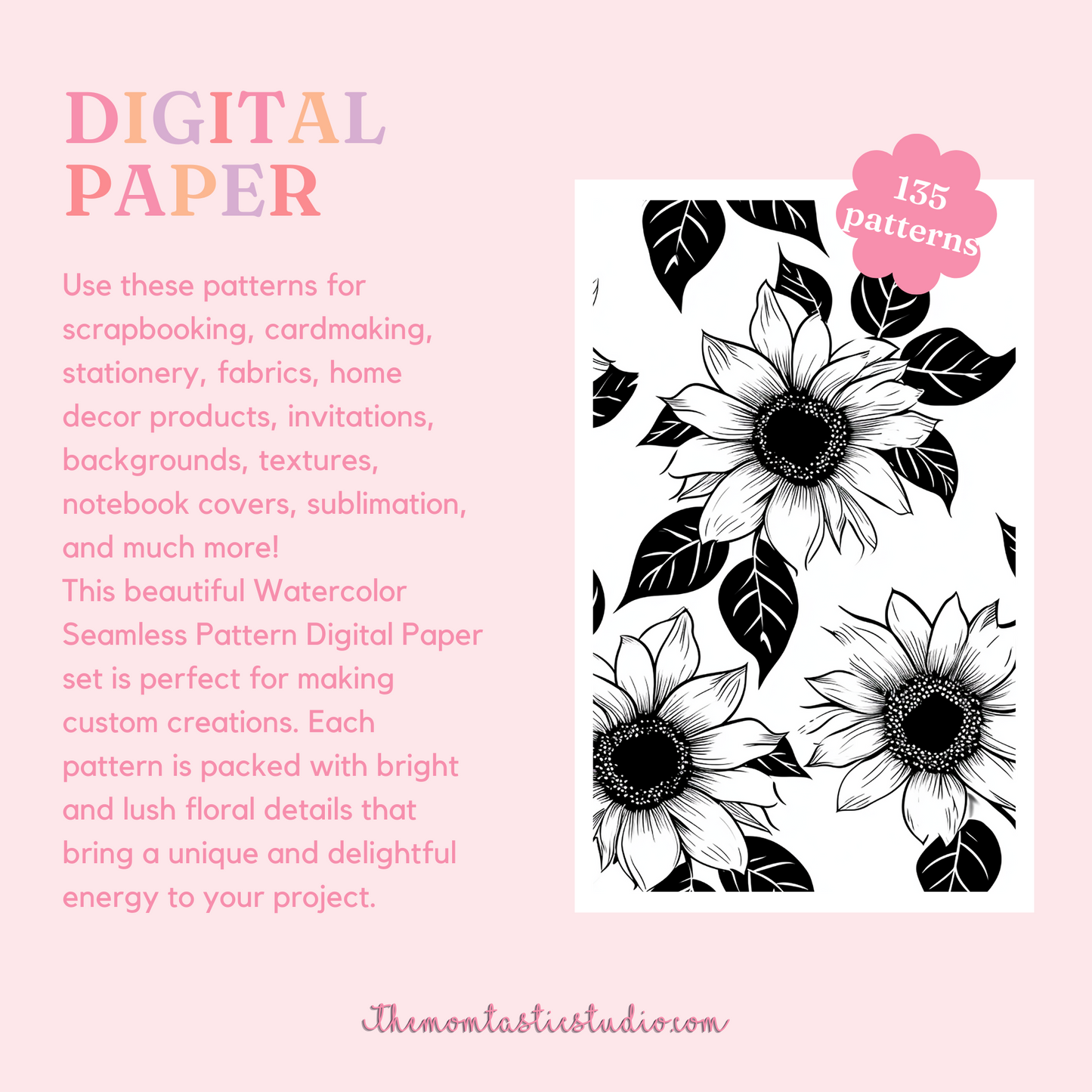 Black and White Flowers Seamless Pattern | Gift Wrappers | Digital Paper | Commercial Use