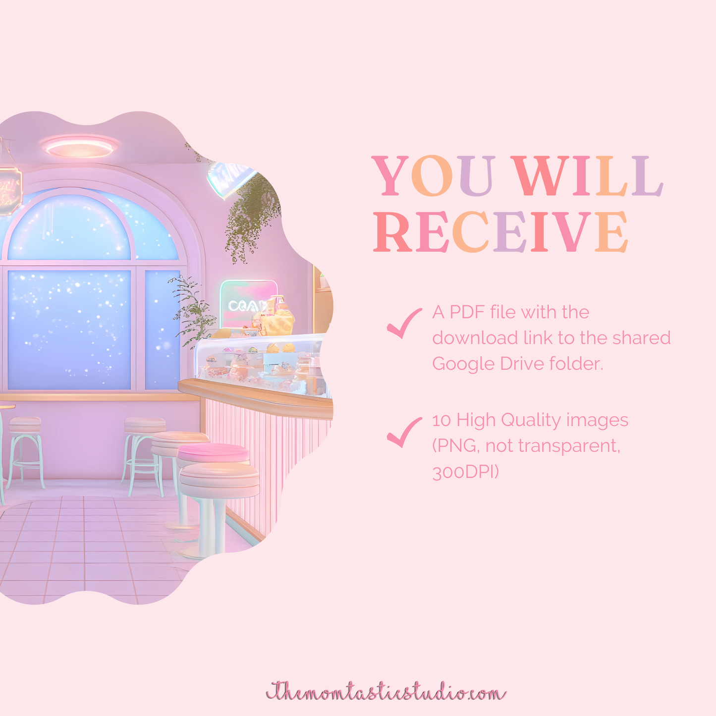 Neon Aesthetic Cafe Illustration Set - 300 DPI – Instant Download – Commercial Use