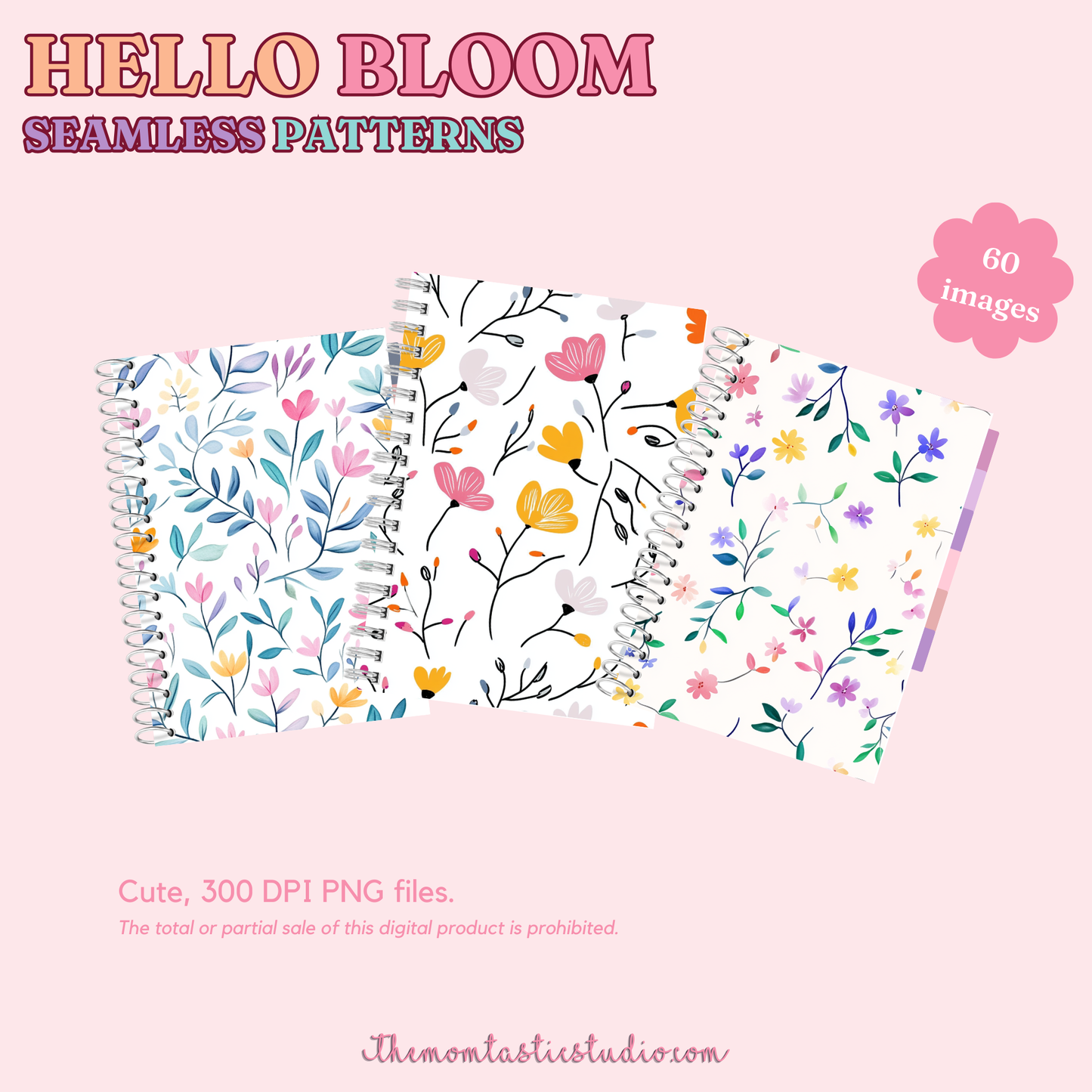 Hello Bloom Seamless Patterns for Commercial Use, Digital Paper - 300 DPI