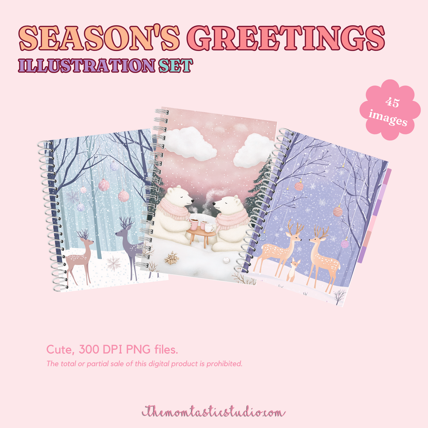 Seasons's Greetings Illustration Set - 300 DPI – Instant Download – Commercial Use
