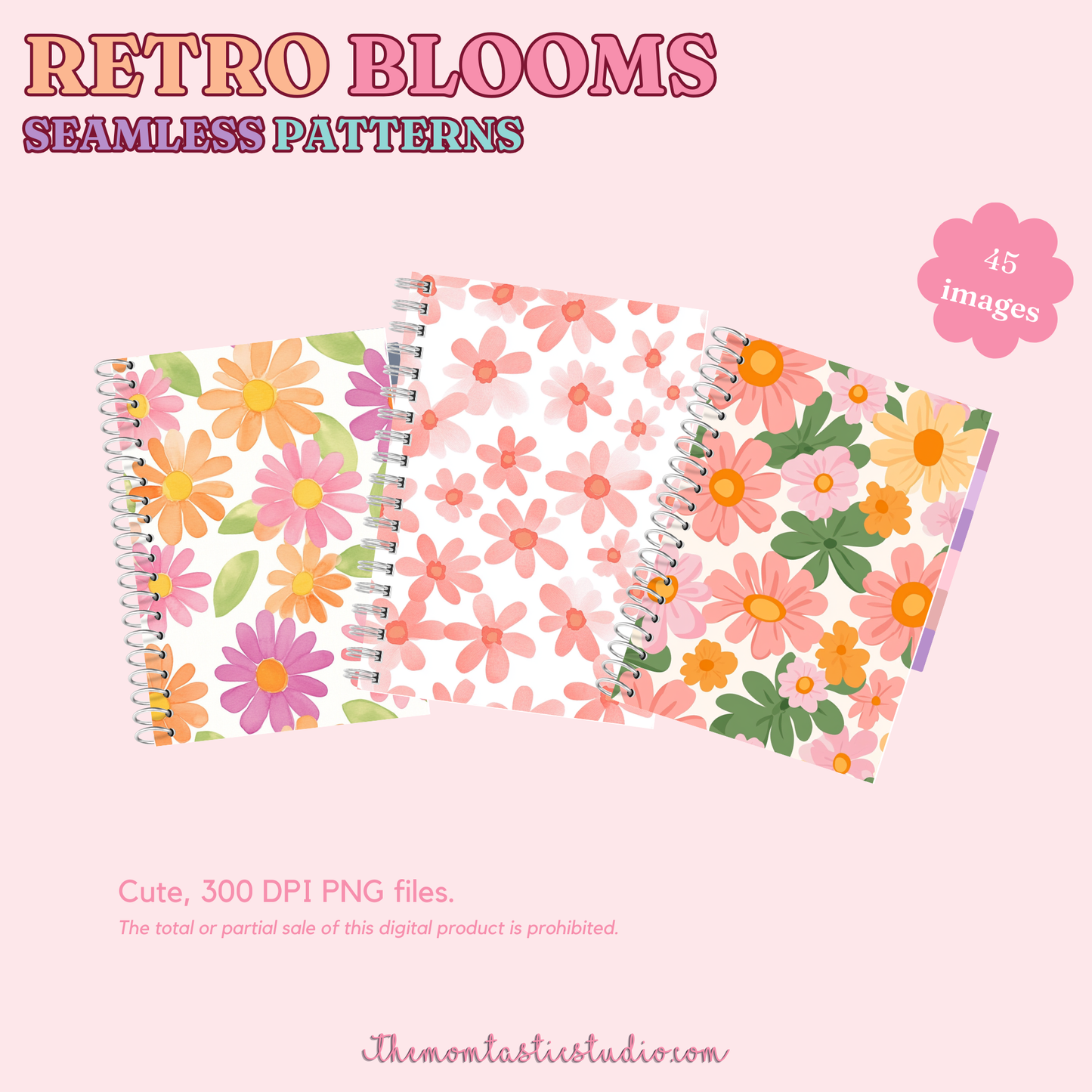 Retro Blooms Seamless Patterns for Commercial Use, Digital Paper - 300 DPI