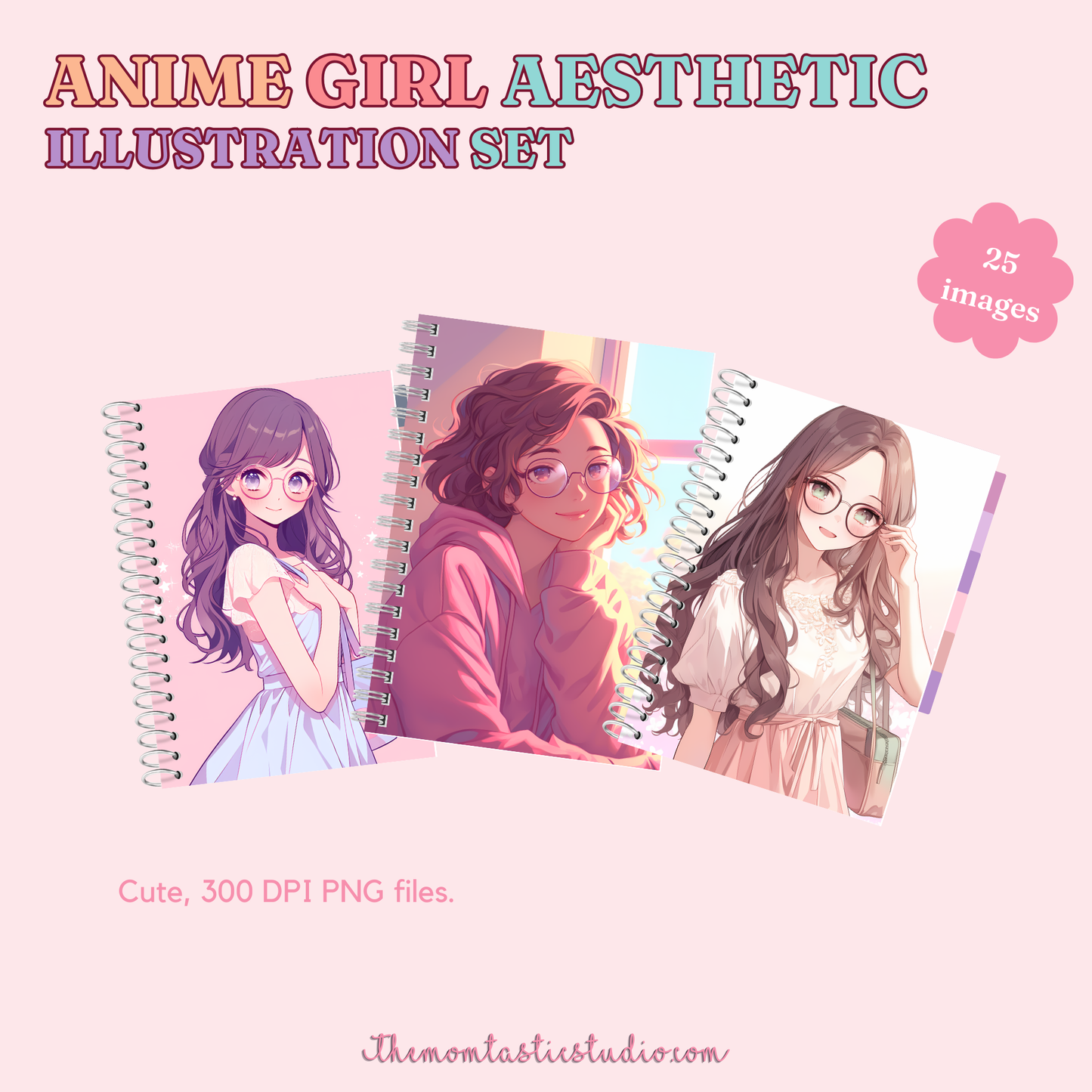 Anime Girl Aesthetic Illustration Set - 300 DPI – Instant Download – Commercial Use
