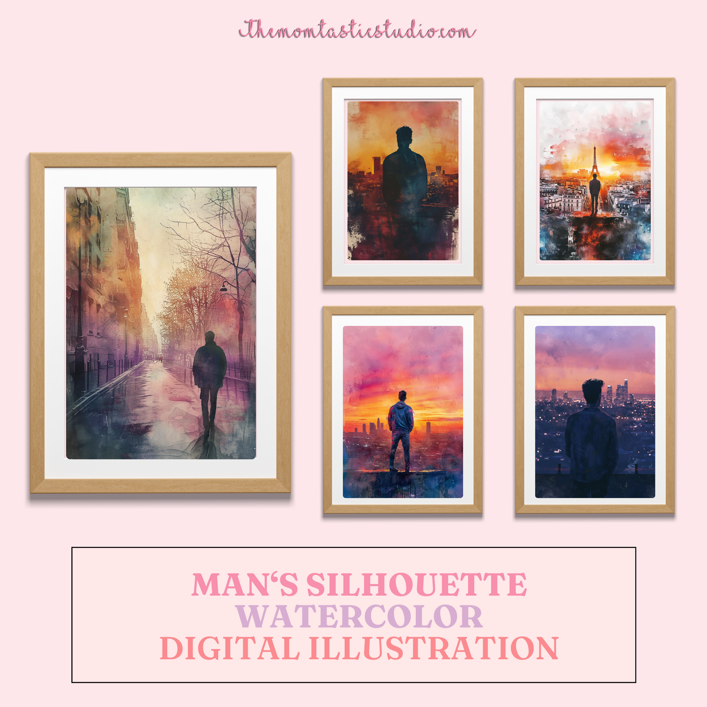 Man Silhouette - Watercolor Digital Illustration 300DPI – Instant Download – Commercial Use