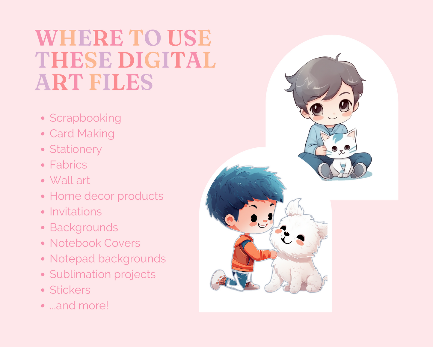 Cute Chibi Kids with Pets Stickers Clipart –Printable – Instant Download – High-Quality PNG - Transparent Background - Commercial Use