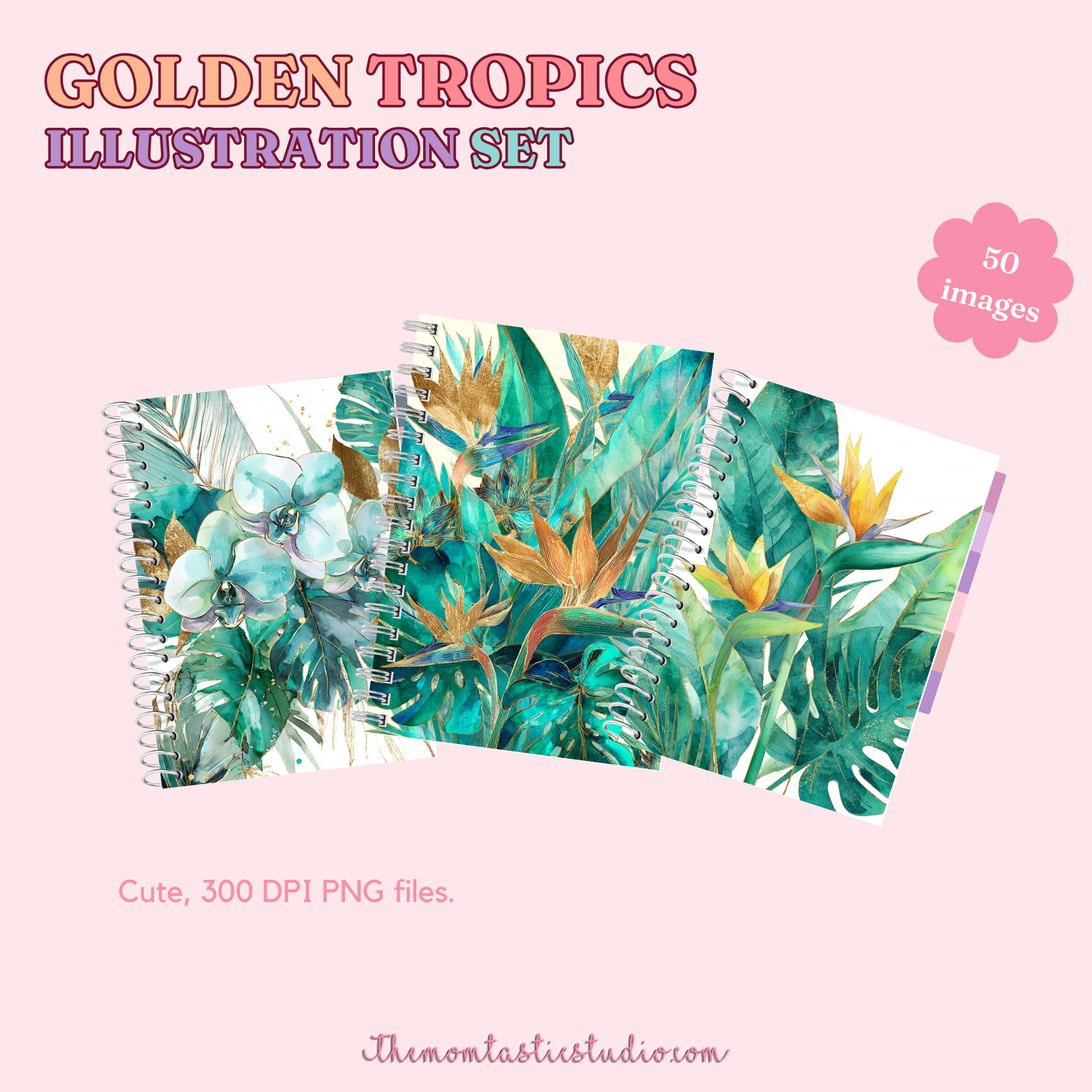 Golden Tropics Illustration Set - 300 DPI – Instant Download – Commercial Use