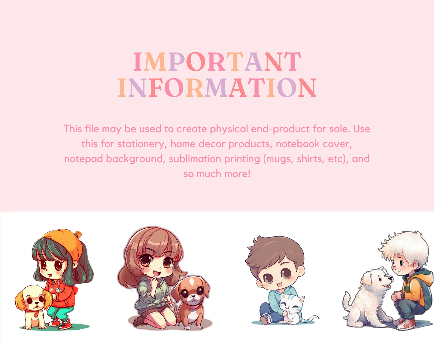 Cute Chibi Kids with Pets Stickers Clipart –Printable – Instant Download – High-Quality PNG - Transparent Background - Commercial Use