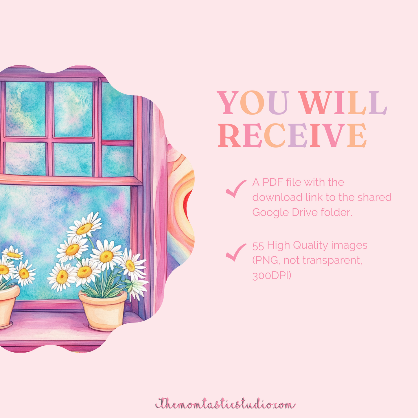 Retro Blooms Illustration Set - 300 DPI – Instant Download – Commercial Use