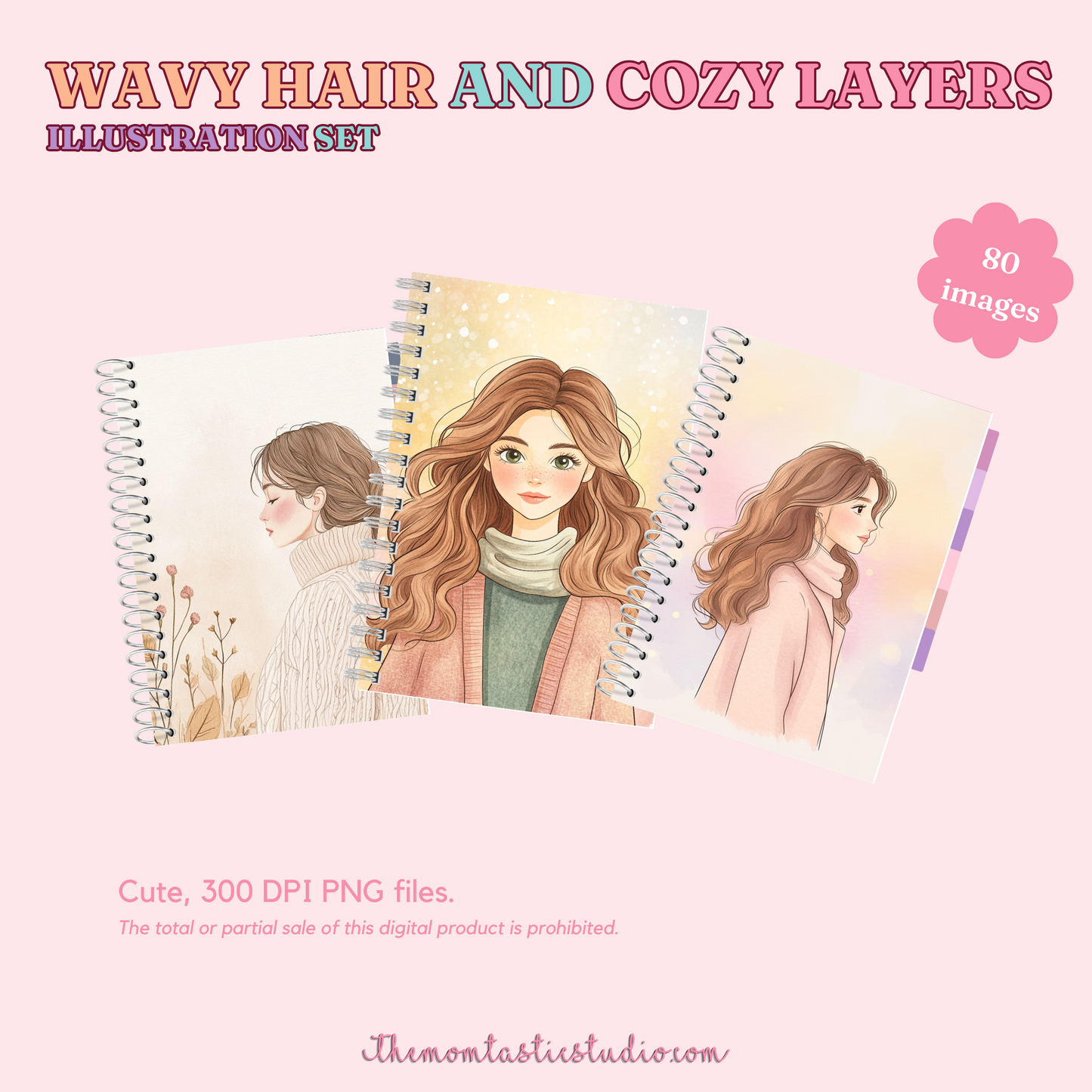 Wavy Hair and Cozy Layers Illustration Set - 300 DPI – Instant Download – Commercial Use