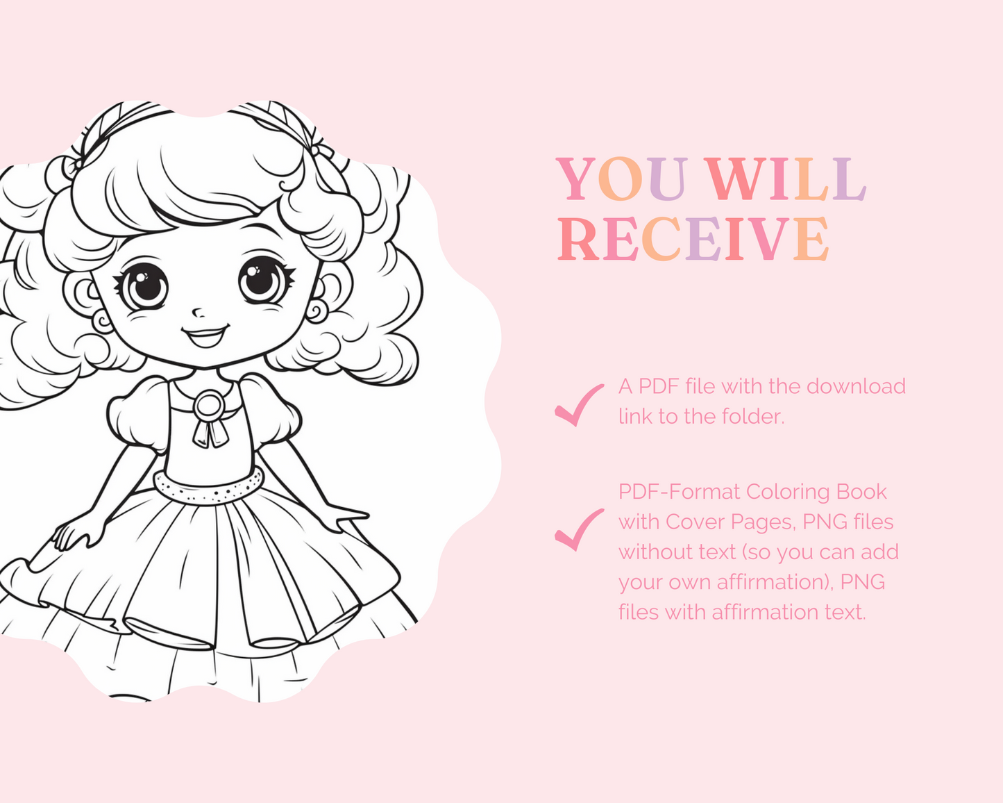 Affirmation Coloring Book for Little Girls – Digital Template – Empowering and Fun