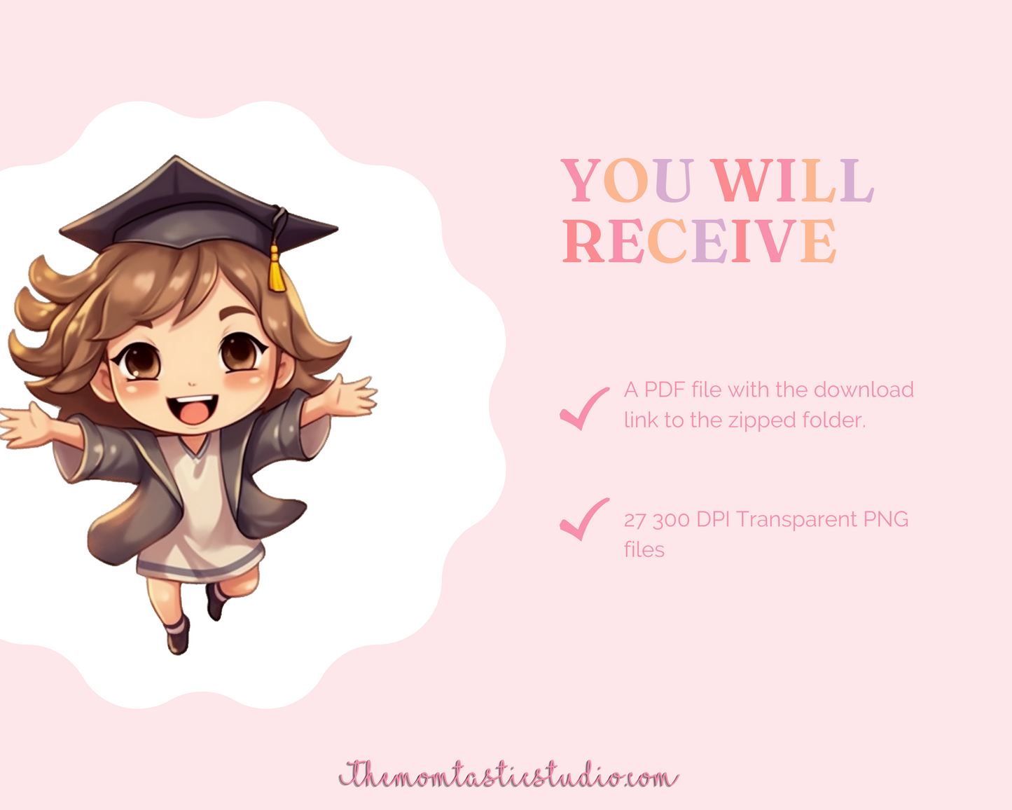 Graduation Series Cute Chibi Kids – High-Quality PNG - Transparent Background - Commercial Use