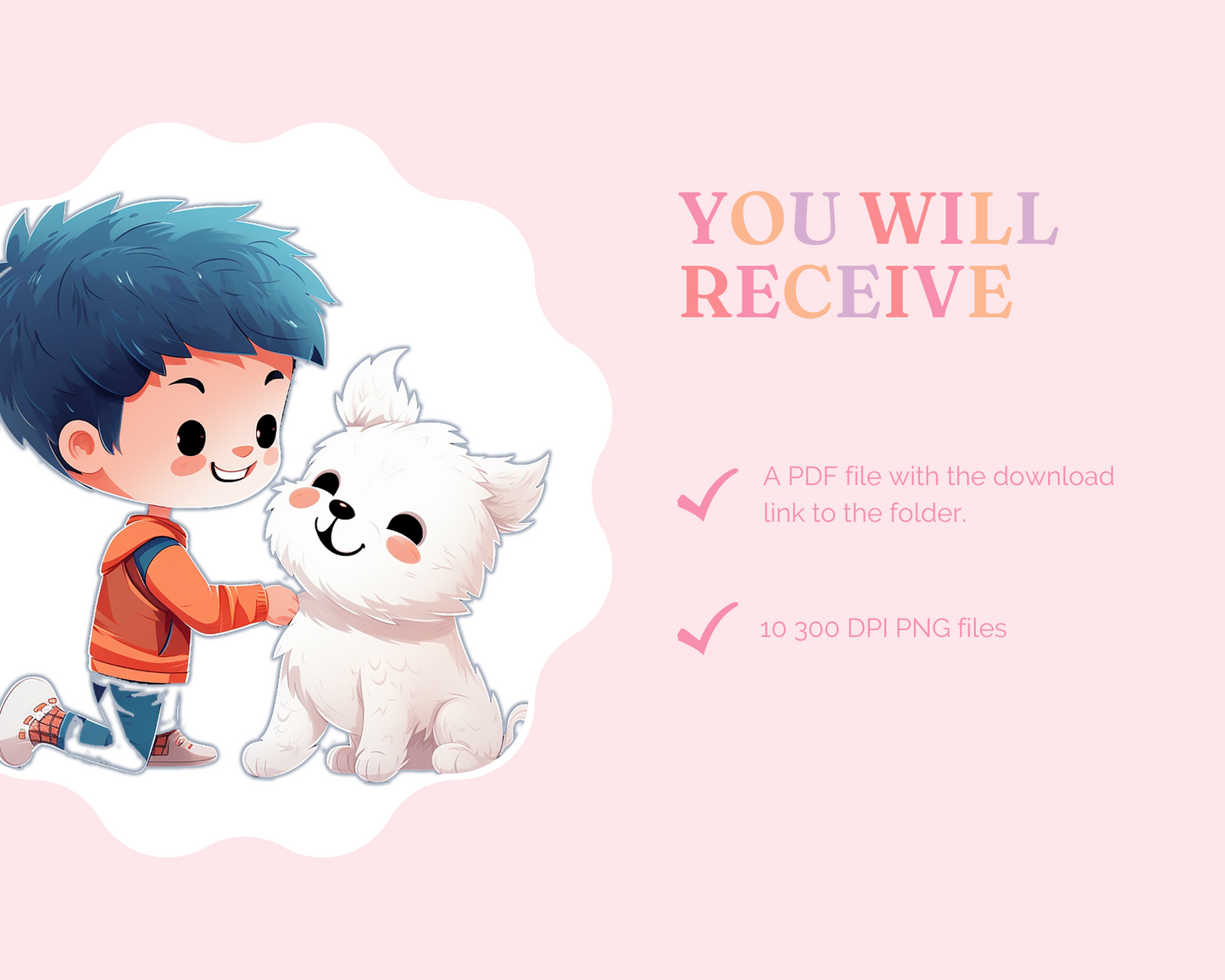 Cute Chibi Kids with Pets Stickers Clipart –Printable – Instant Download – High-Quality PNG - Transparent Background - Commercial Use